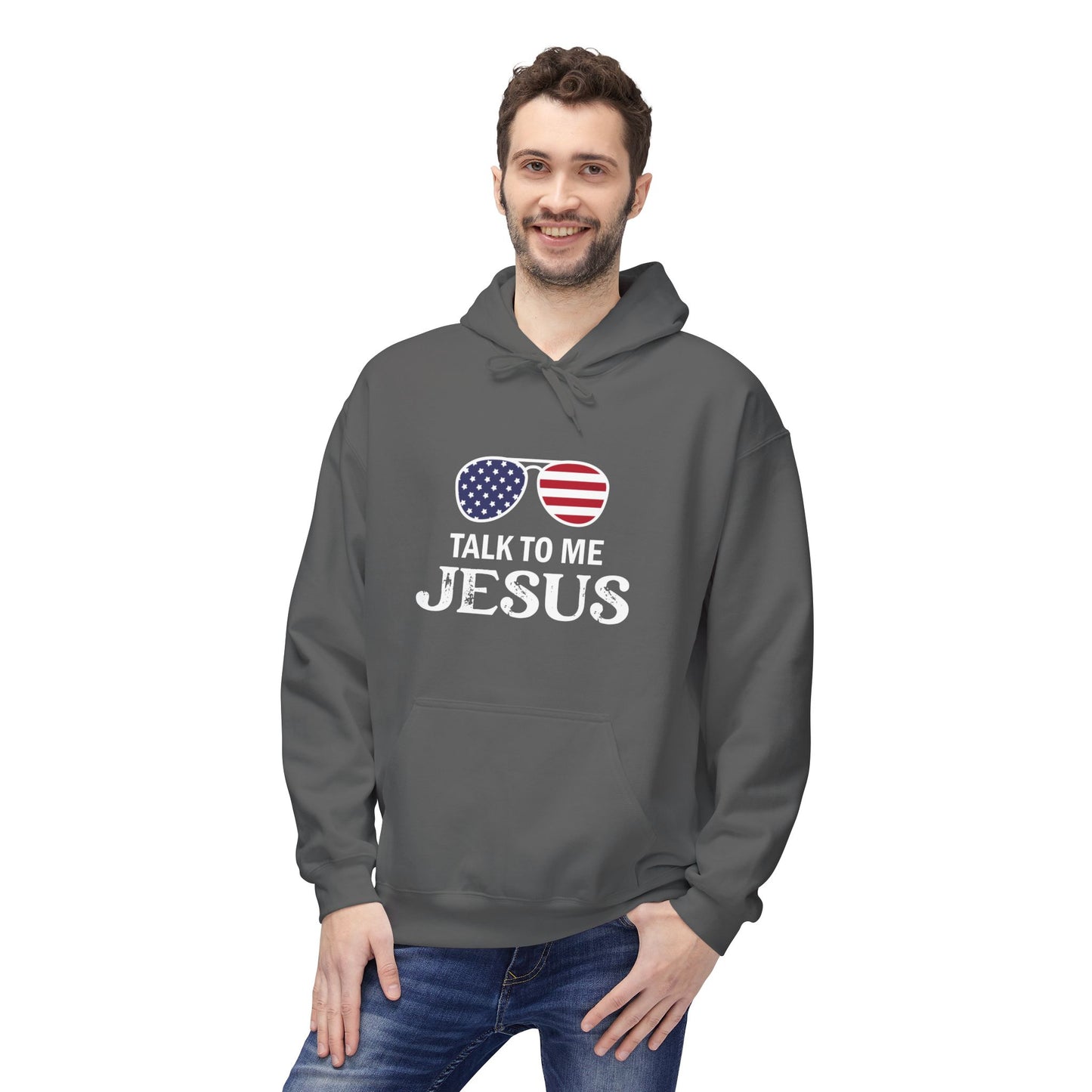 Patriotic "Talk to Me Jesus" Christian Fleece Hoodie