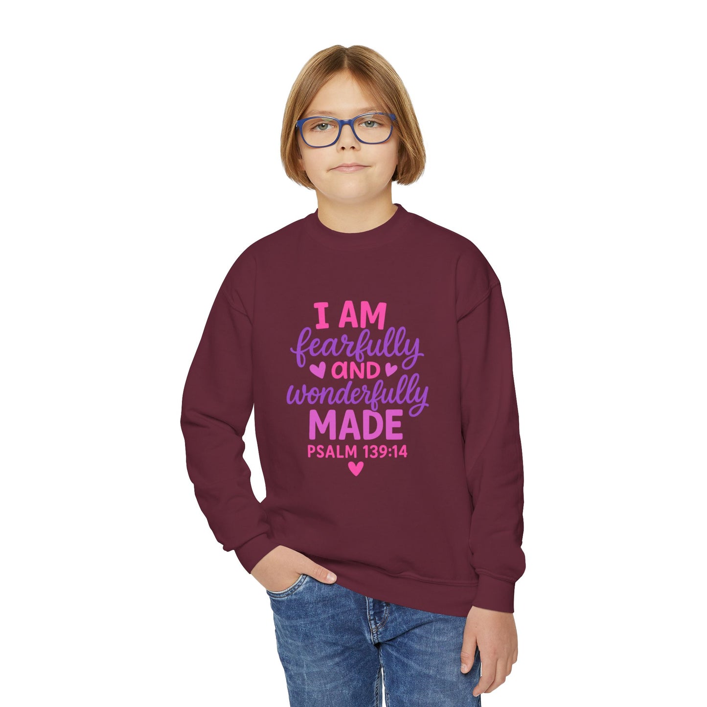 "Wonderfully Made" Christian Bible Verse Girls Sweatshirt