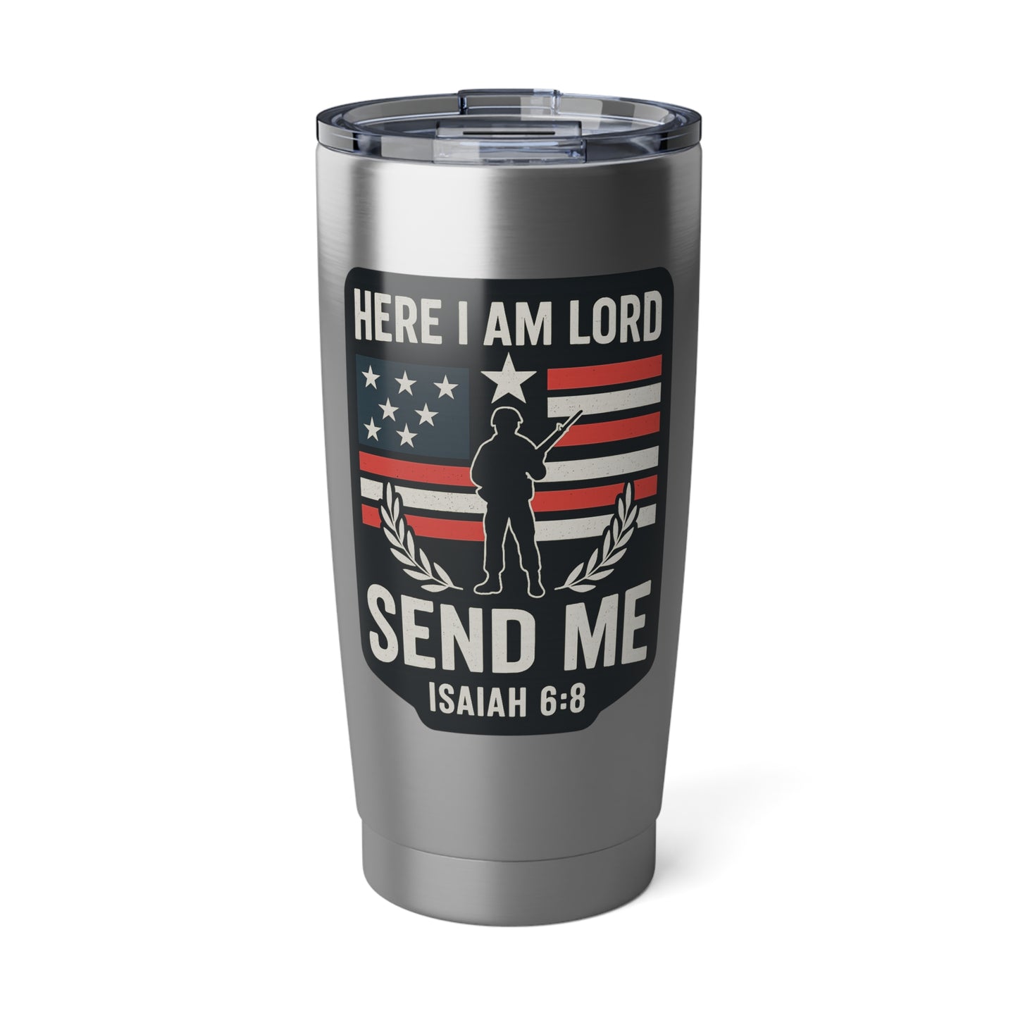 "Here I Am Lord Send Me" Christian 20oz Stainless Steel Faith-Based Soldier Logo Mug