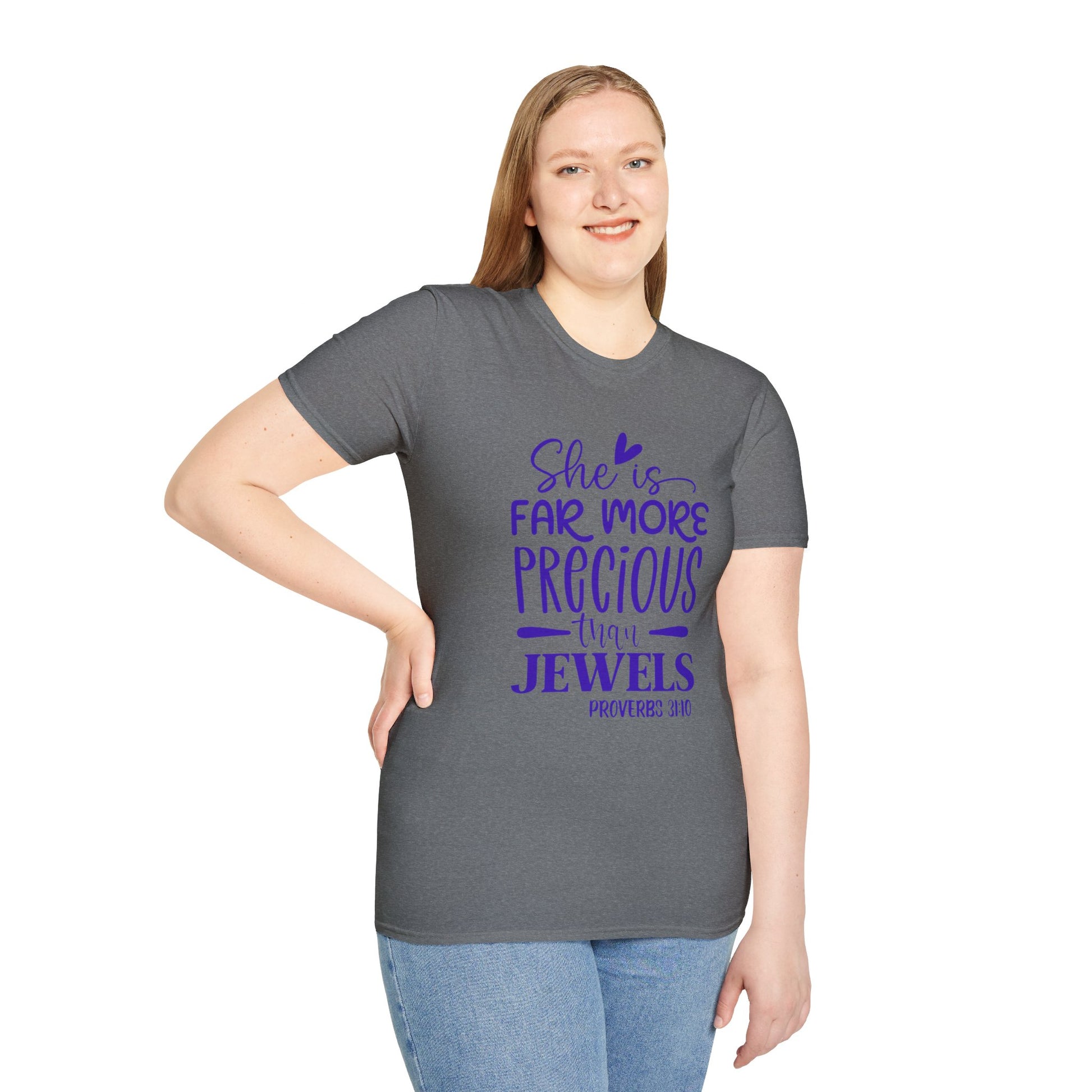 Far More Precious Women's Relaxed/Plus Tshirt (Cobalt Logo) - Sweet Baby Jeez Teez