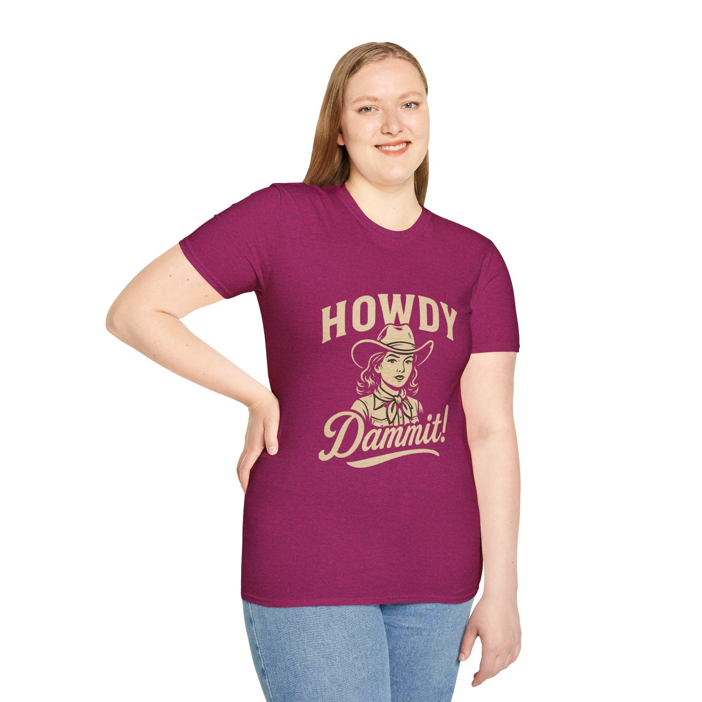 Howdy Dammit! Aggie Texas Cowgirl Softstyle Tshirt (Gold Logo)