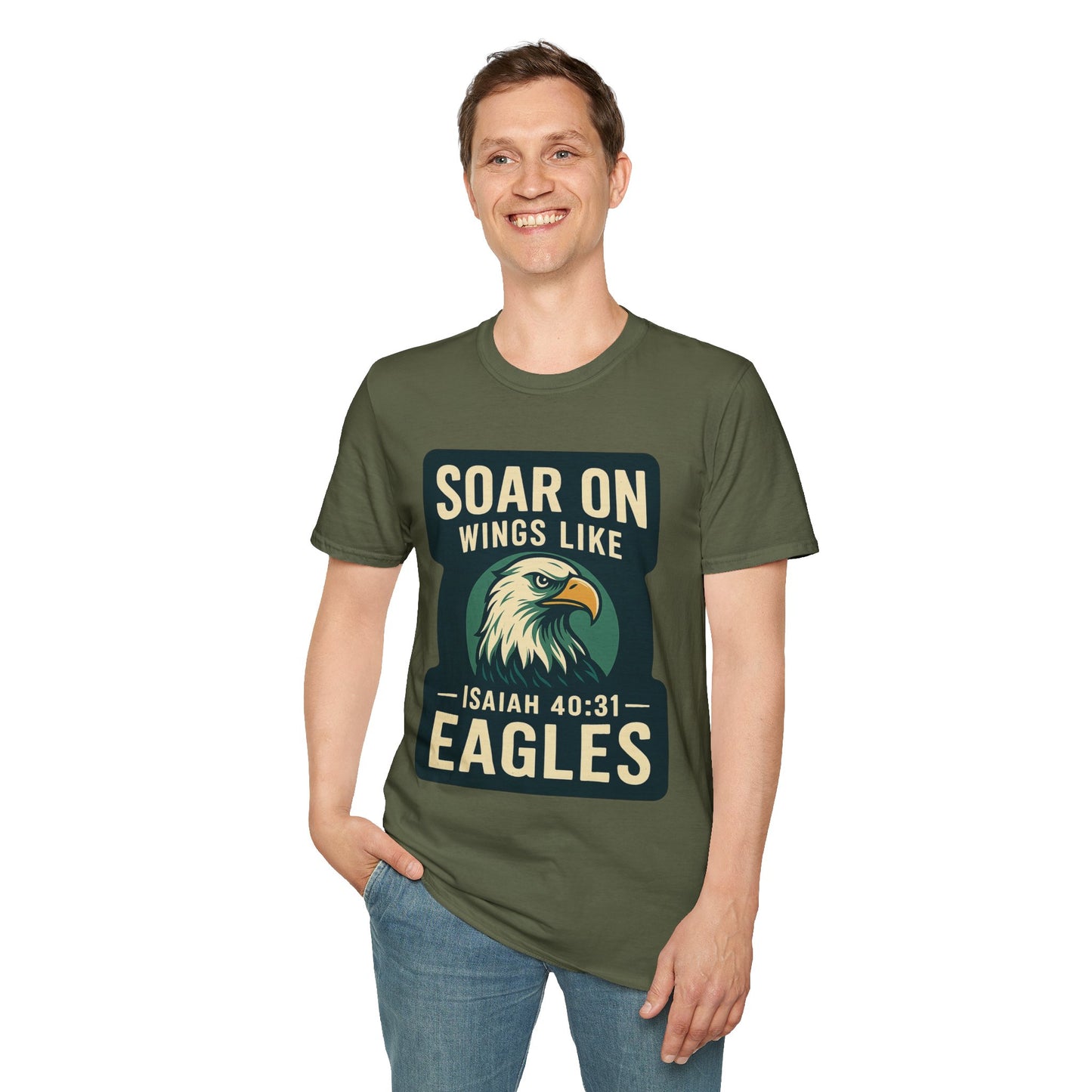 "Isiah 40:31" Soar on Wings Bible Verse Softstyle Tshirt