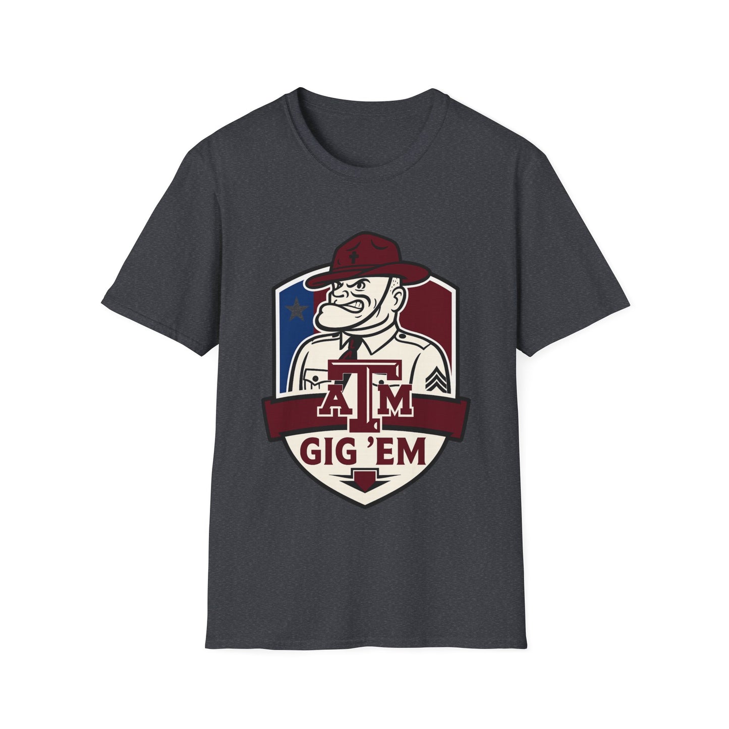 Gig 'Em Aggies Old Sarge Crest Soft Relaxed Tshirt (Texas Flag Logo 3)
