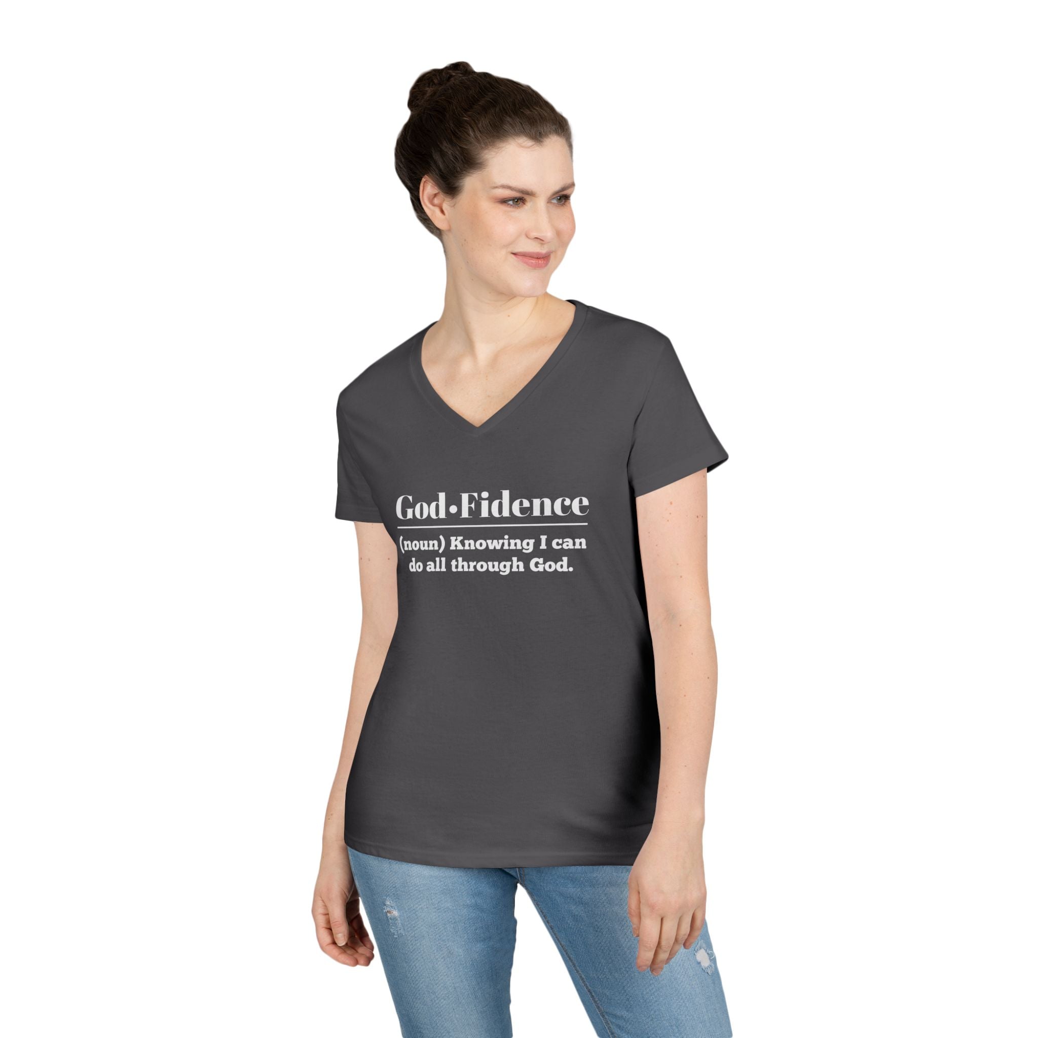 God-Fidence Women's V-Neck T-Shirt - Empowering Faith-Inspired Tee - Sweet Baby Jeez Teez