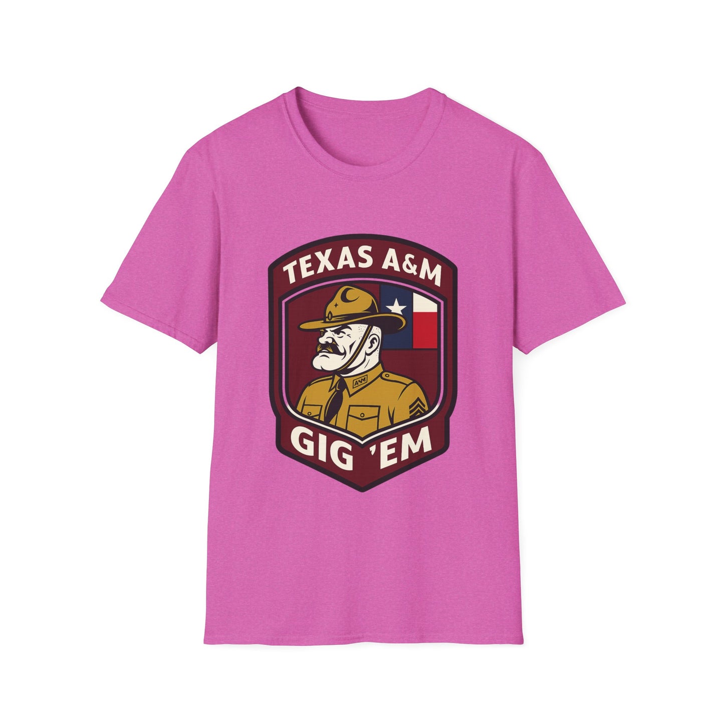 Gig 'Em Aggies Old Sarge Crest Soft Relaxed Tshirt (Texas Flag Logo 2)