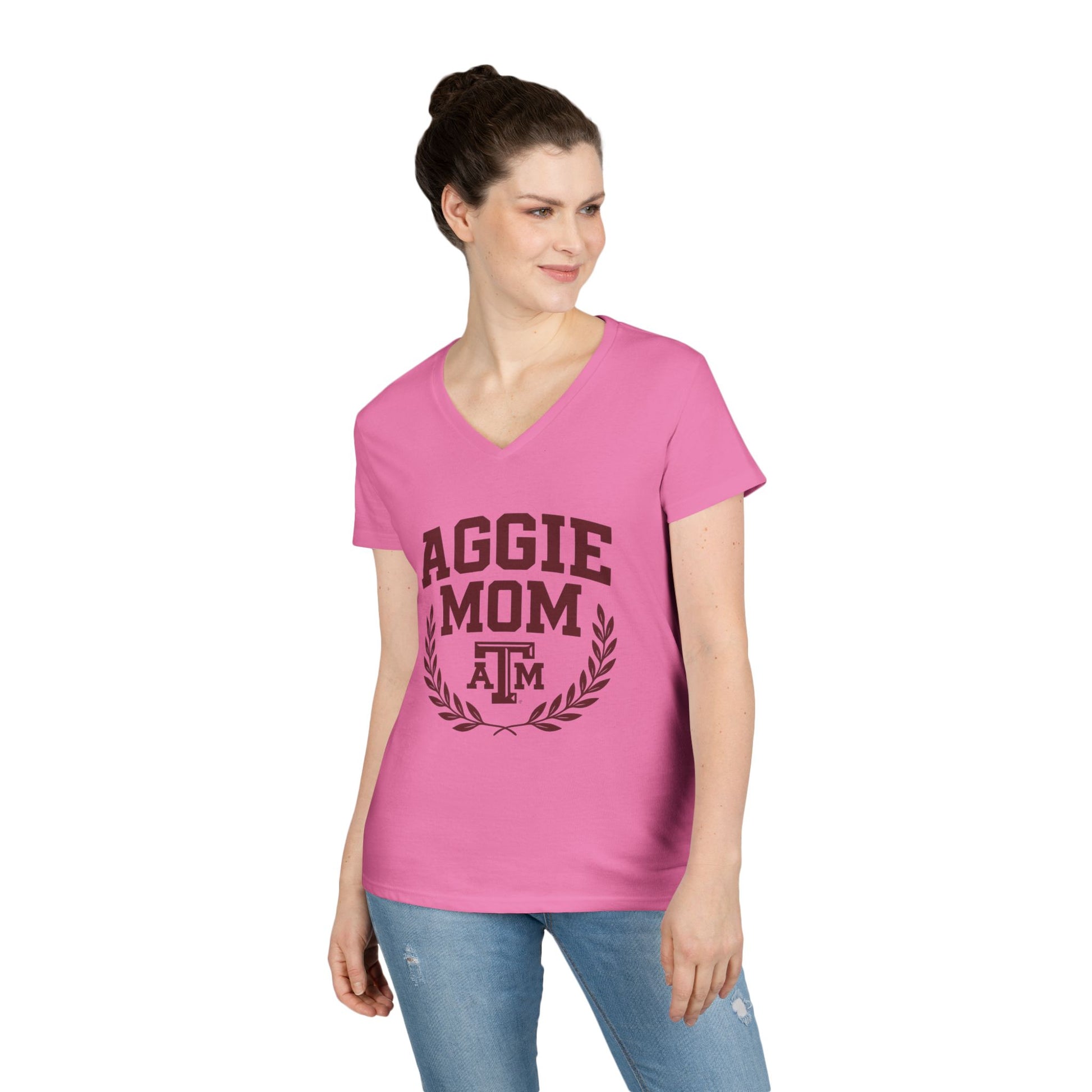 Aggie Mom Texas A&M Women's Semi-Fitted V-Neck T-Shirt - Sweet Baby Jeez Teez
