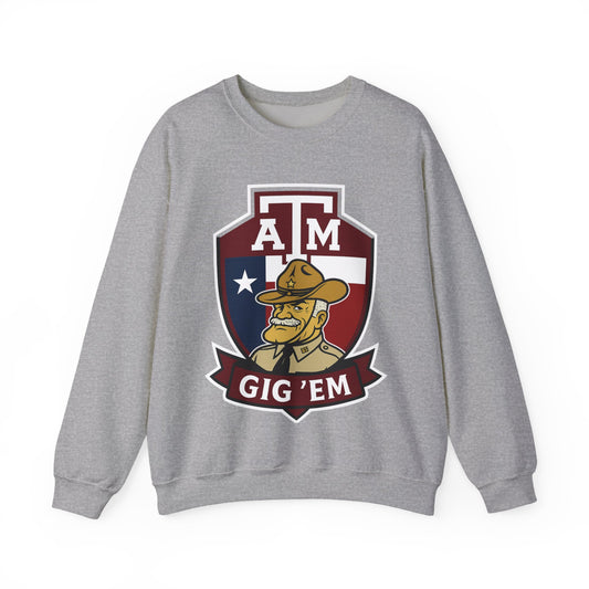 Gig 'Em Aggies Old Sarge Crest Texas A&M Soft Cozy Sweatshirt (Texas Flag Logo 1)