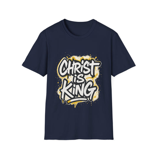 Christ is King Graphic Men's Unisex Softstyle Tshirt (White/Gold Logo)
