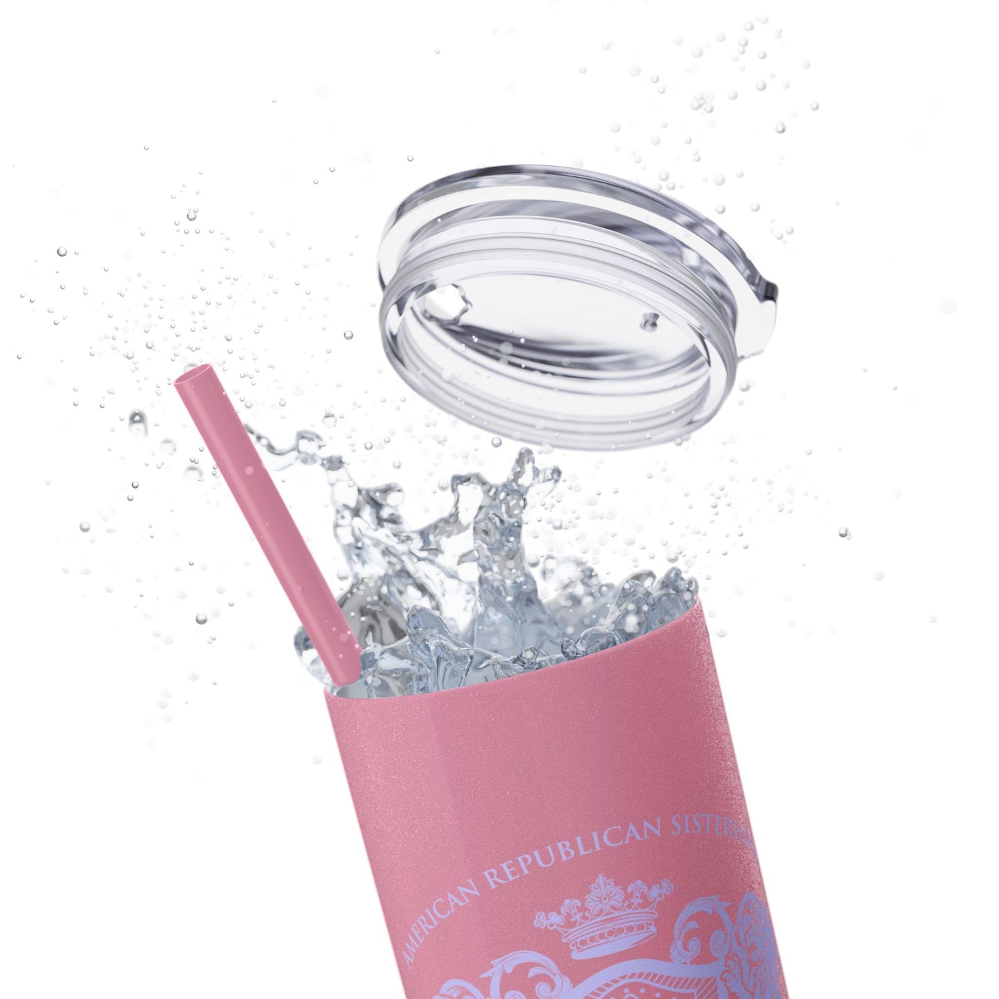 ARS Prayer Brigade Skinny Tumbler with Straw (20oz Glitter Pink with Lilac Logo) - Sweet Baby Jeez Teez