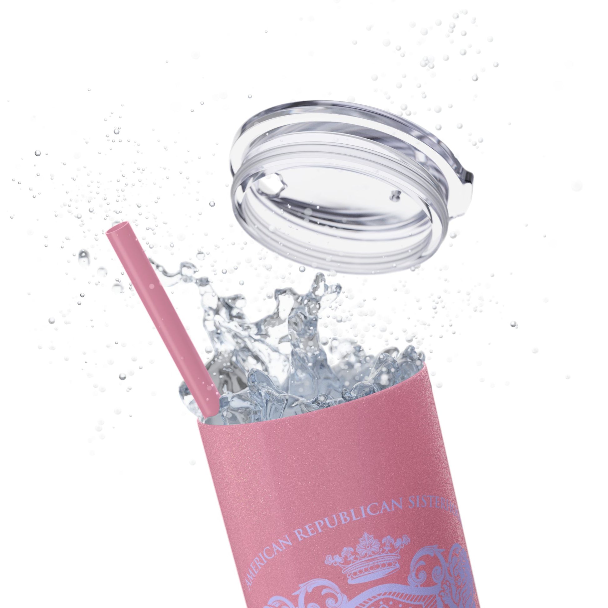ARS Prayer Brigade Skinny Tumbler with Straw (20oz Glitter Pink with Lilac Logo) - Sweet Baby Jeez Teez