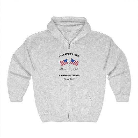 Conservative Mom's Club Patriotic Full Zip Hoodie (Black Logo) - Sweet Baby Jeez Teez