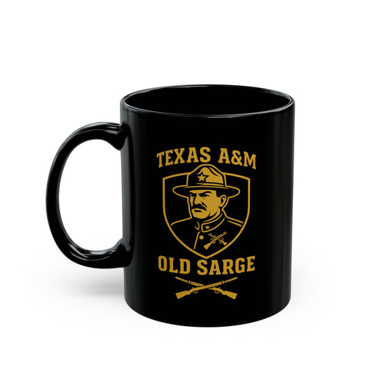 Vintage Old Sarge Aggie Coffee Mug for Him (Gold Logo, Black Mug)