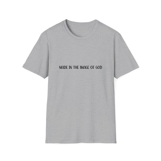 "Made in the Image of God" Christian Inspirational Softstyle Tshirt (FP Black Logo)