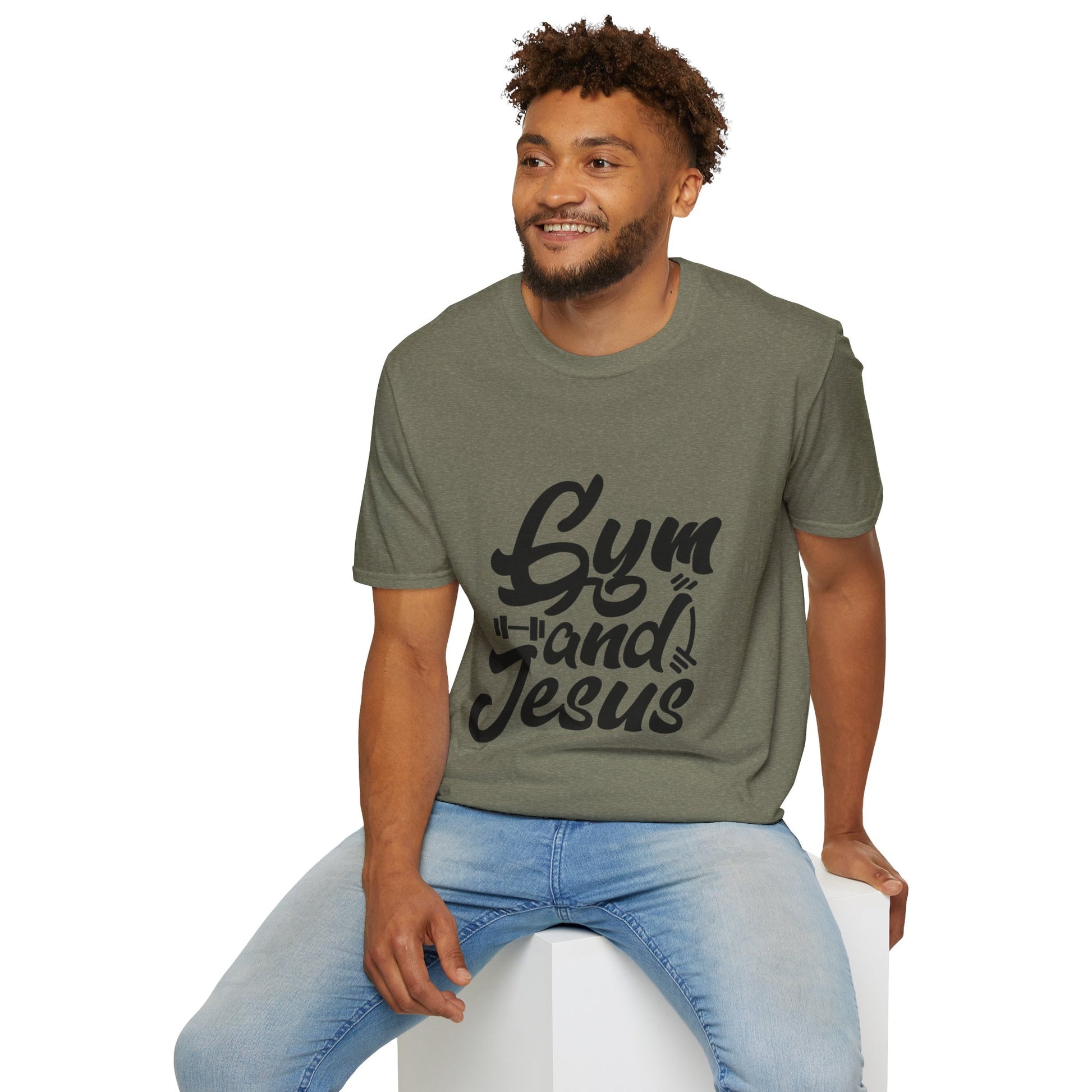 Gym and Jesus Men's Tshirt (Black Logo) - Sweet Baby Jeez Teez