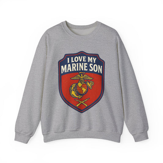 "I Love My Marine Son" Patriotic Crewneck Sweatshirt for Marine Military Parents