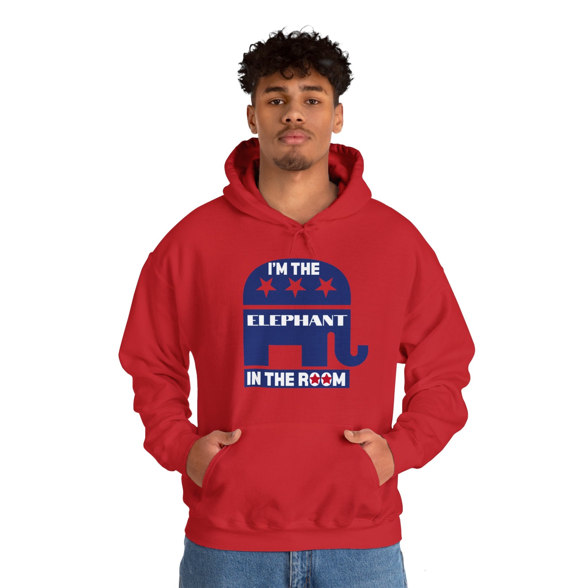 Elephant in the Room Men's Hoodie (Red) - Sweet Baby Jeez Teez