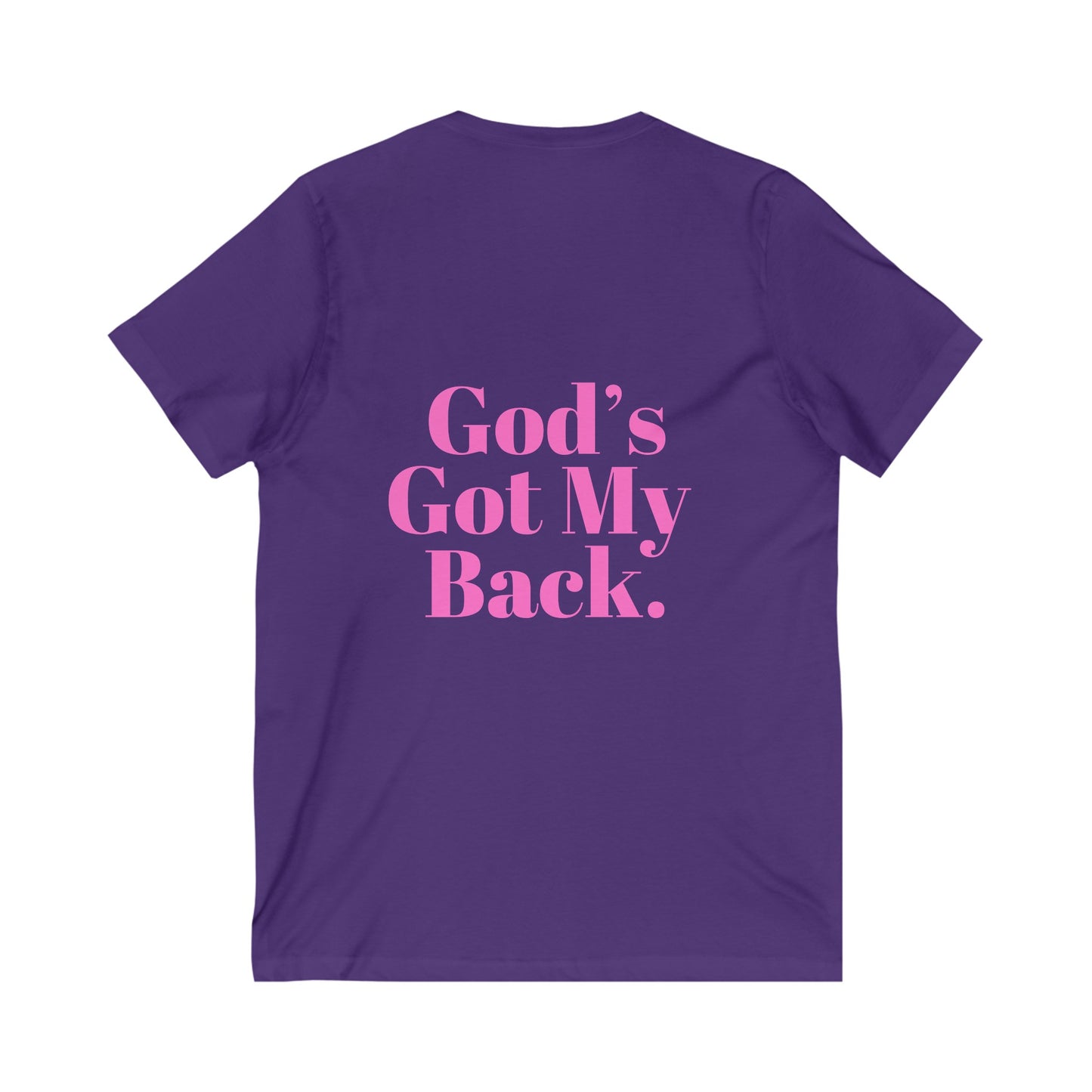 God's Got My Back Women's Relaxed/Plus V Neck (Hot Pink Logo Back) - Sweet Baby Jeez Teez