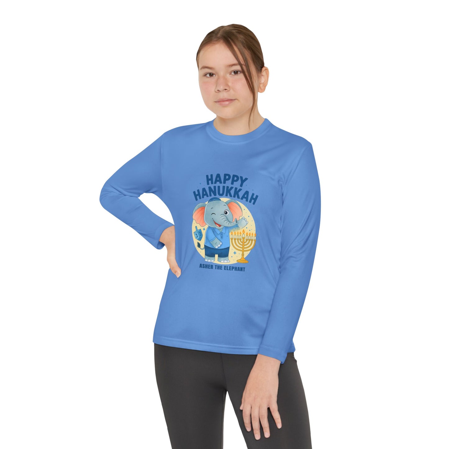 Happy Hanukkah Asher Kids Long Sleeve T-shirt (Wink Logo)