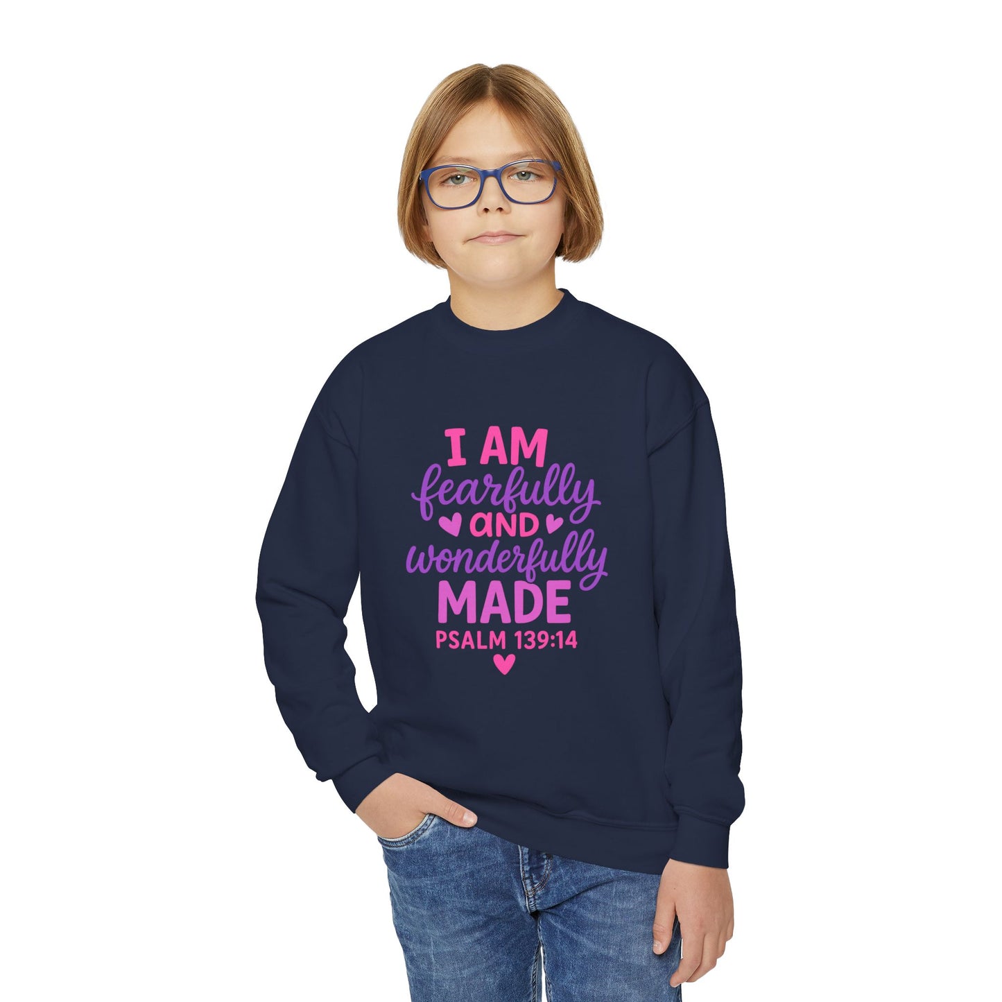 "Wonderfully Made" Christian Bible Verse Girls Sweatshirt