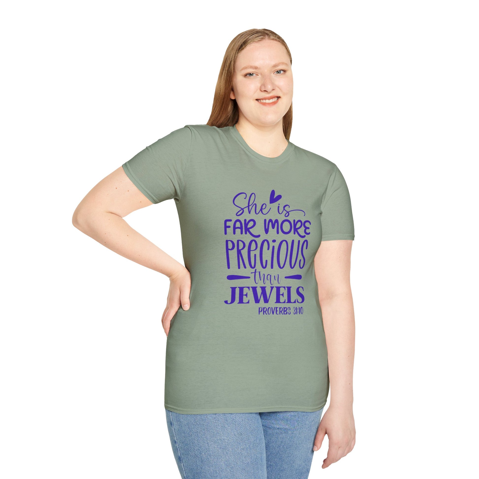Far More Precious Women's Relaxed/Plus Tshirt (Cobalt Logo) - Sweet Baby Jeez Teez
