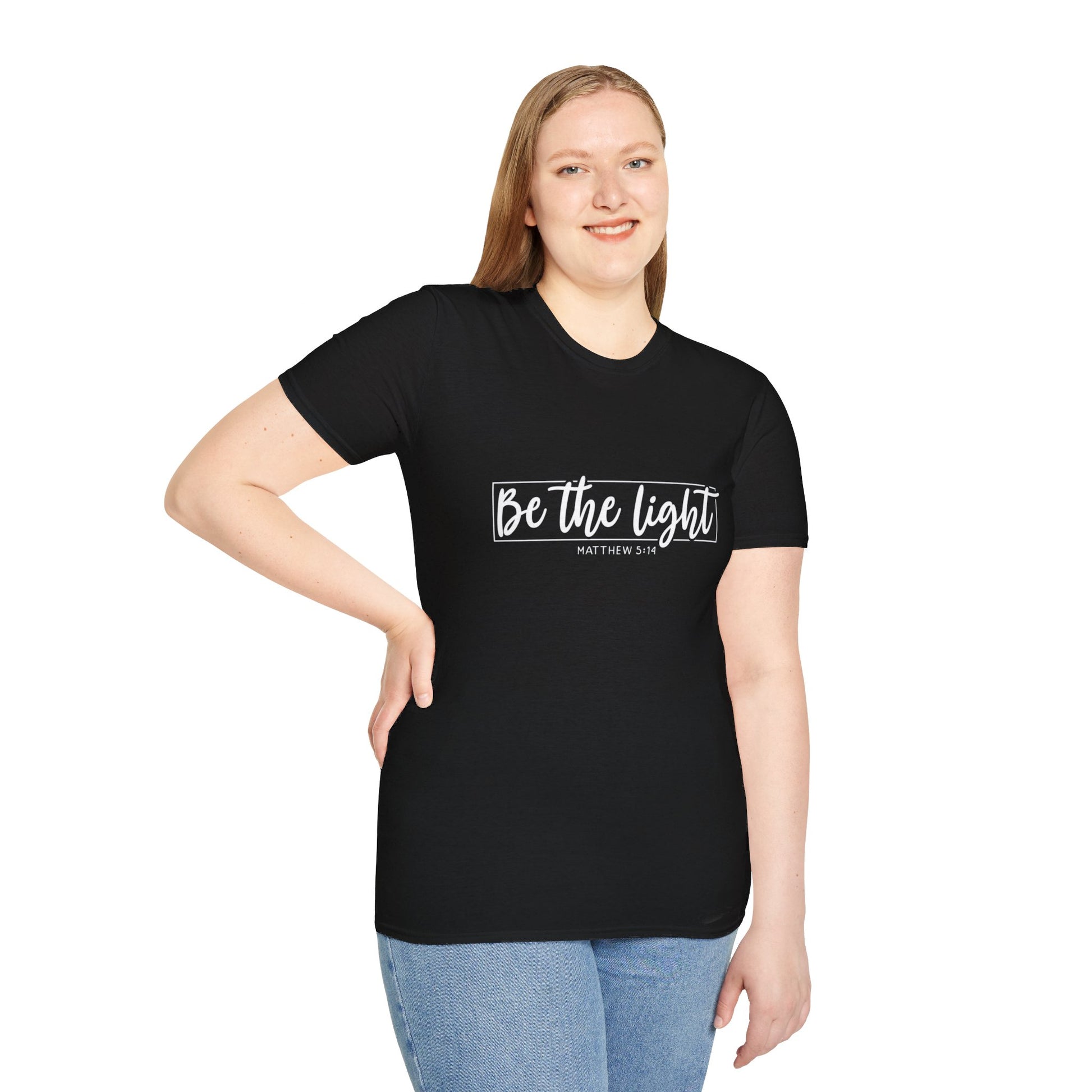 Be the Light Womens Relaxed/Plus Tshirt (White Logo) - Sweet Baby Jeez Teez