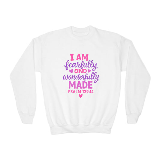 "Wonderfully Made" Christian Bible Verse Girls Sweatshirt