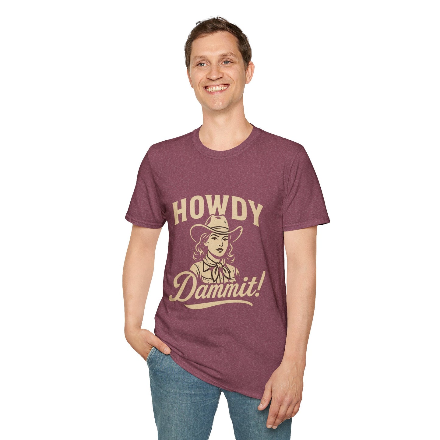 Howdy Dammit! Aggie Texas Cowgirl Softstyle Tshirt (Gold Logo)