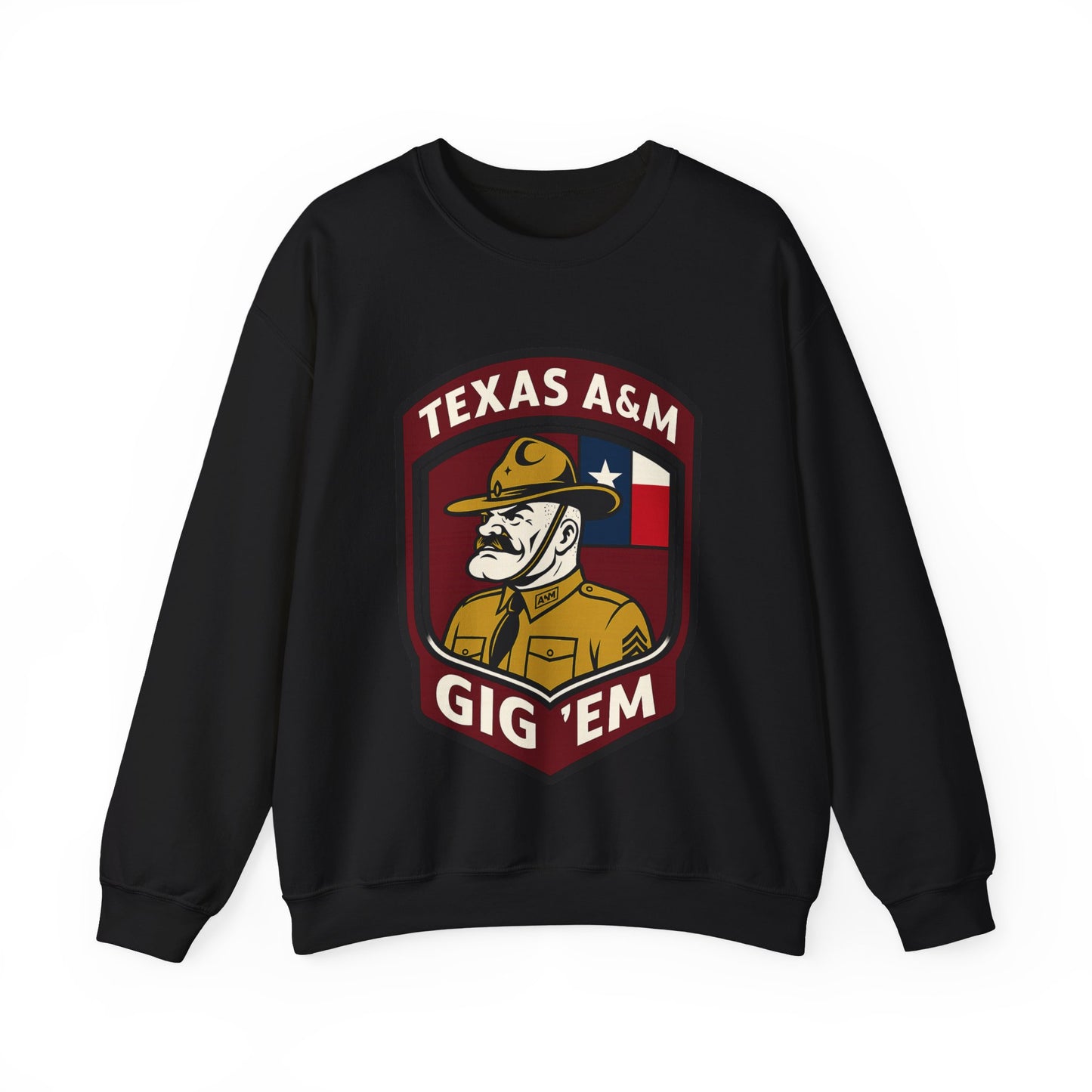 Gig 'Em Aggies Old Sarge Crest Texas A&M Soft Cozy Sweatshirt (Texas Flag Logo 3)