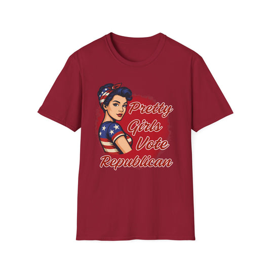 "Pretty Girls Vote Republican" Empowered Women Softstyle T-Shirt Tee (Brunette)