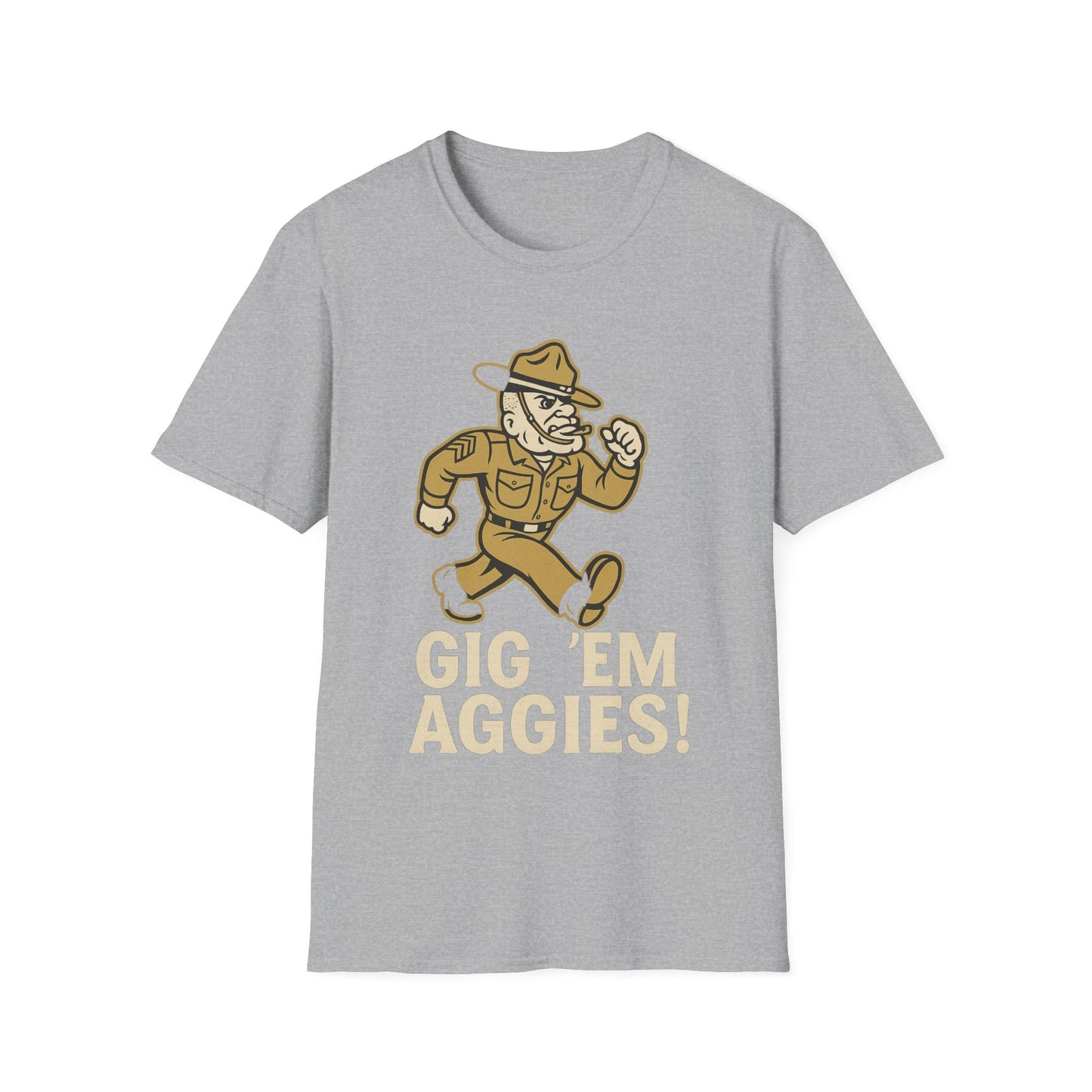 Gig 'Em Aggies Old Sarge Unisex Softstyle T-Shirt (Gold Logo) - Sweet Baby Jeez Teez