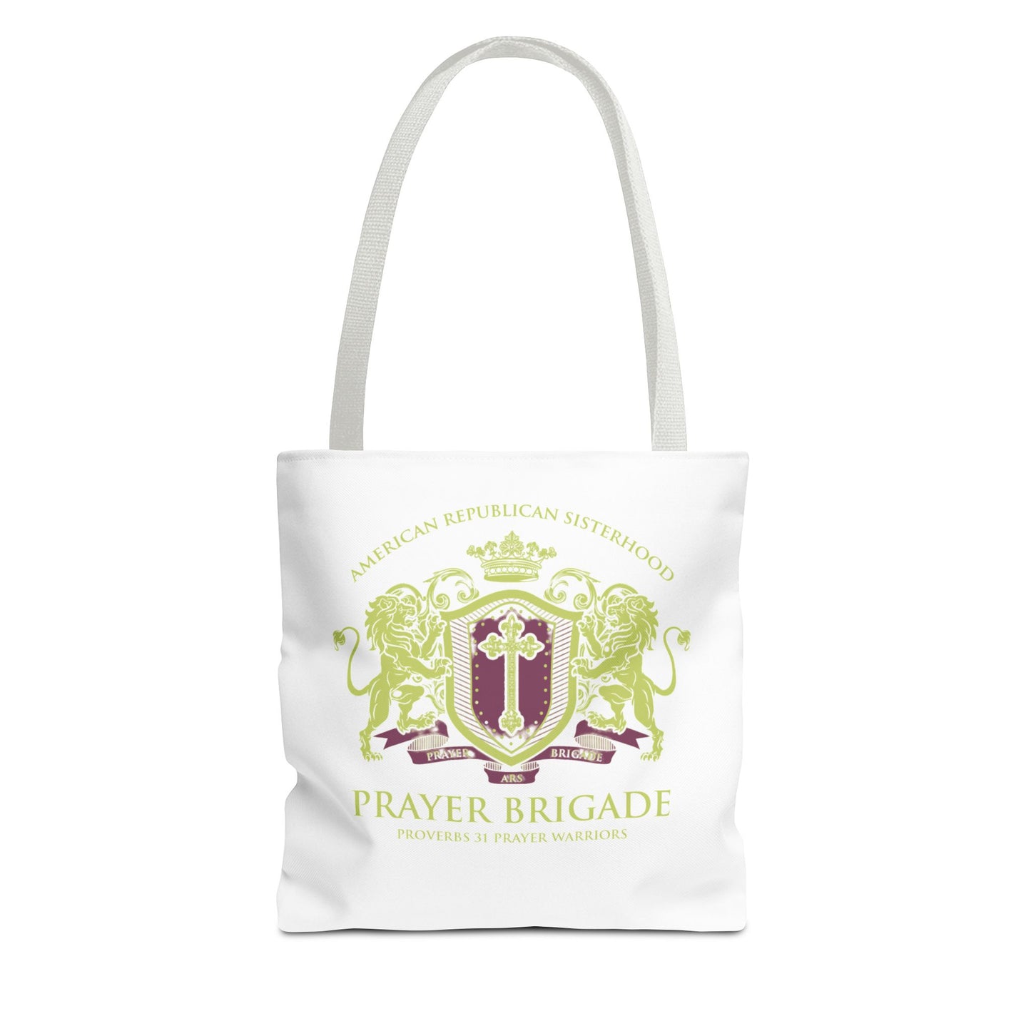 ARS Prayer Brigade Tote Bag (White with Green/Purple Logo) - Sweet Baby Jeez Teez