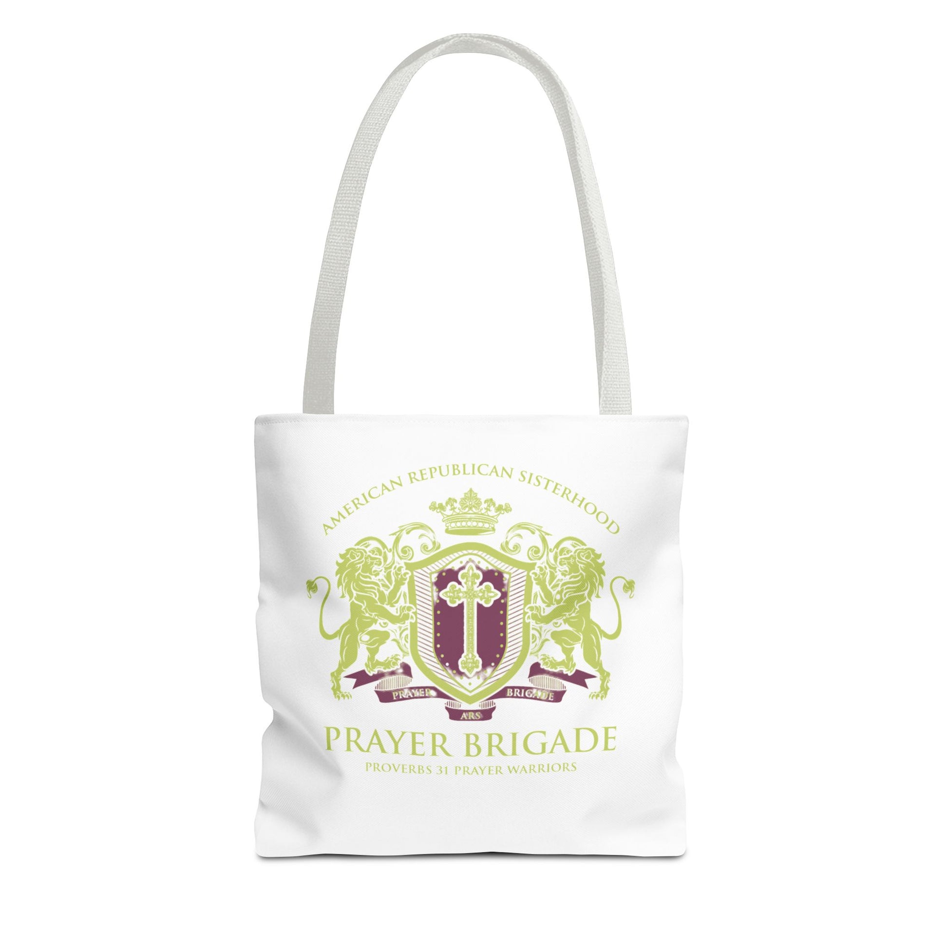 ARS Prayer Brigade Tote Bag (White with Green/Purple Logo) - Sweet Baby Jeez Teez