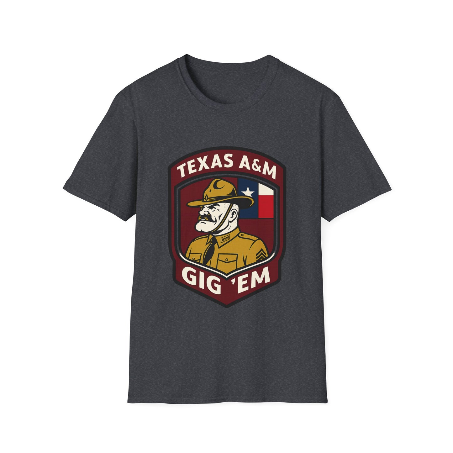 Gig 'Em Aggies Old Sarge Crest Soft Relaxed Tshirt (Texas Flag Logo 2)