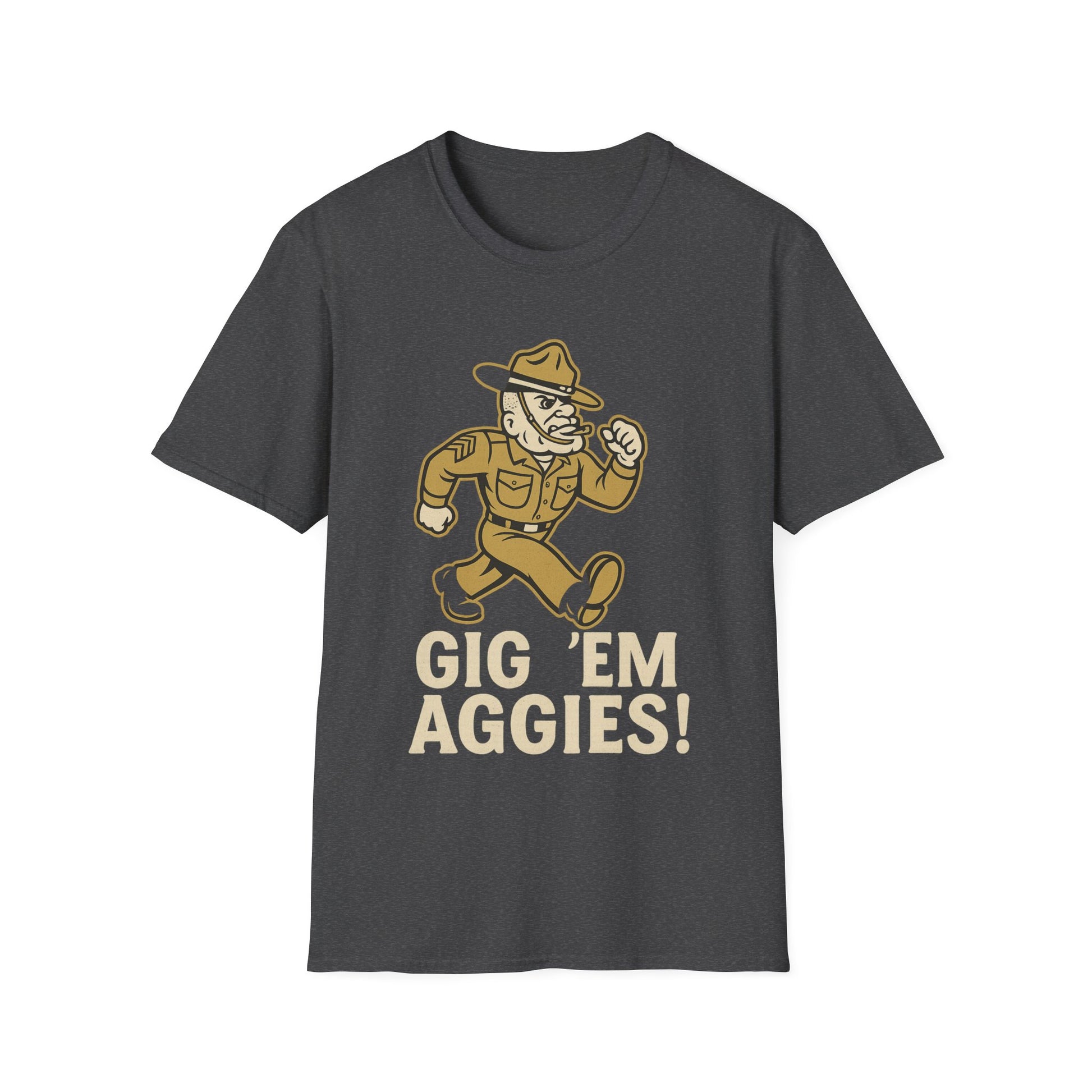 Gig 'Em Aggies Old Sarge Unisex Softstyle T-Shirt (Gold Logo) - Sweet Baby Jeez Teez