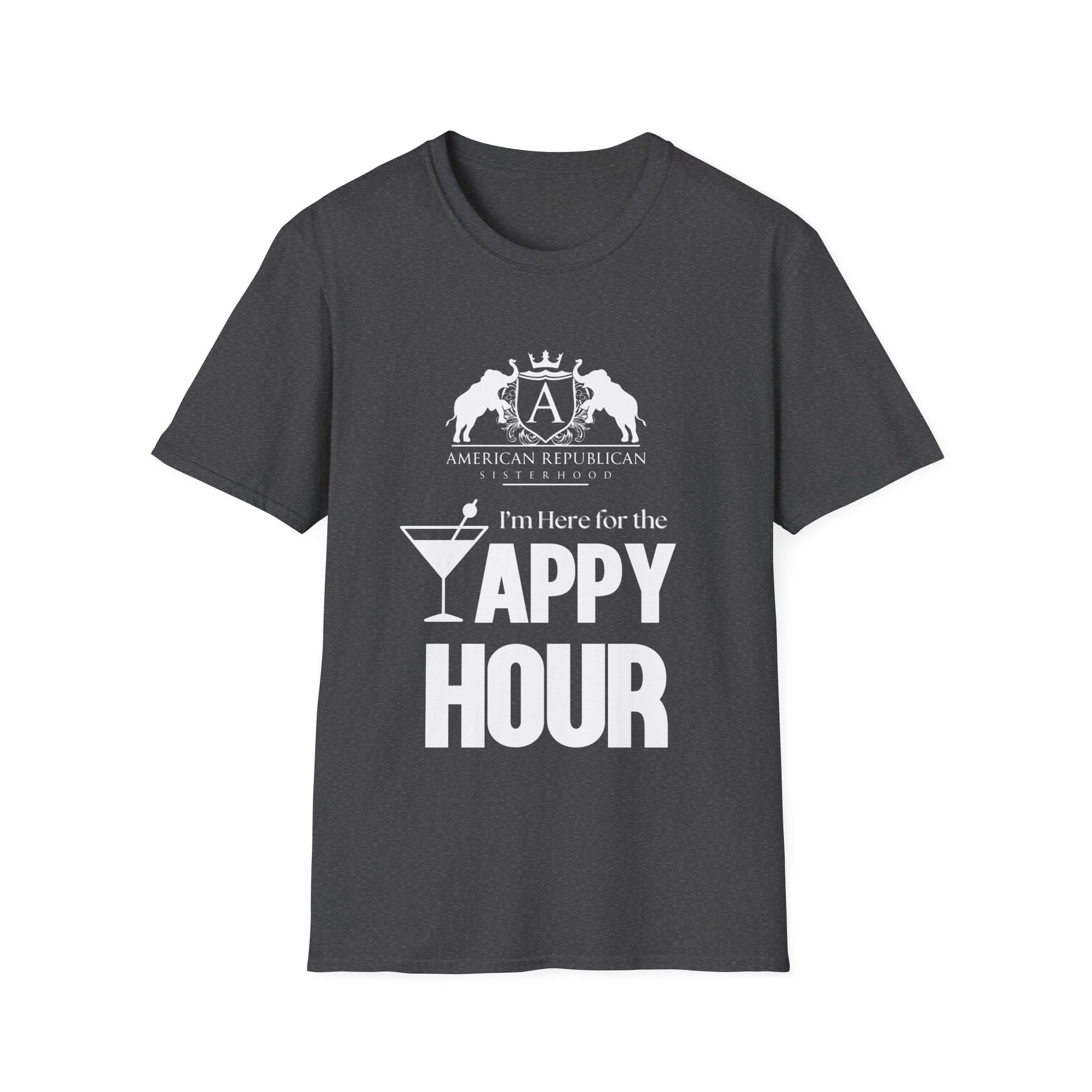 Here for the Yappy Hour Women's Unisex/Relaxed Tshirt (ARS-White Logo) - Sweet Baby Jeez Teez