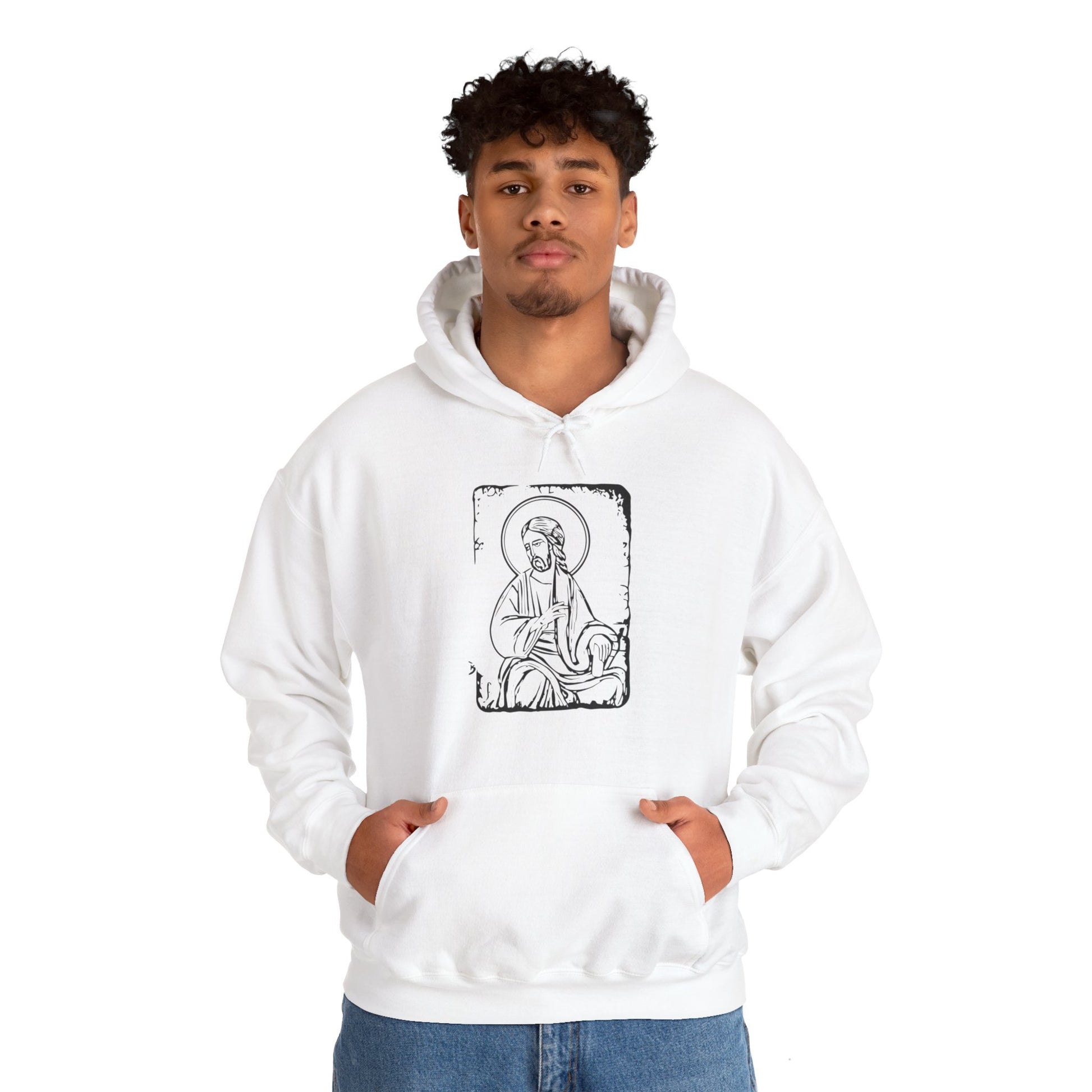 Orthodox Icon Men's Hooded Sweatshirt (Black Logo) - Sweet Baby Jeez Teez