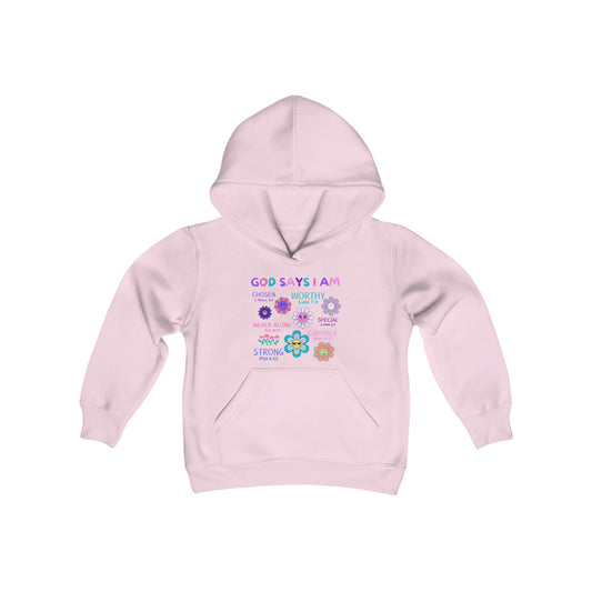 God Says I Am Girls Relaxed Hoodie (Flower Logo) - Sweet Baby Jeez Teez