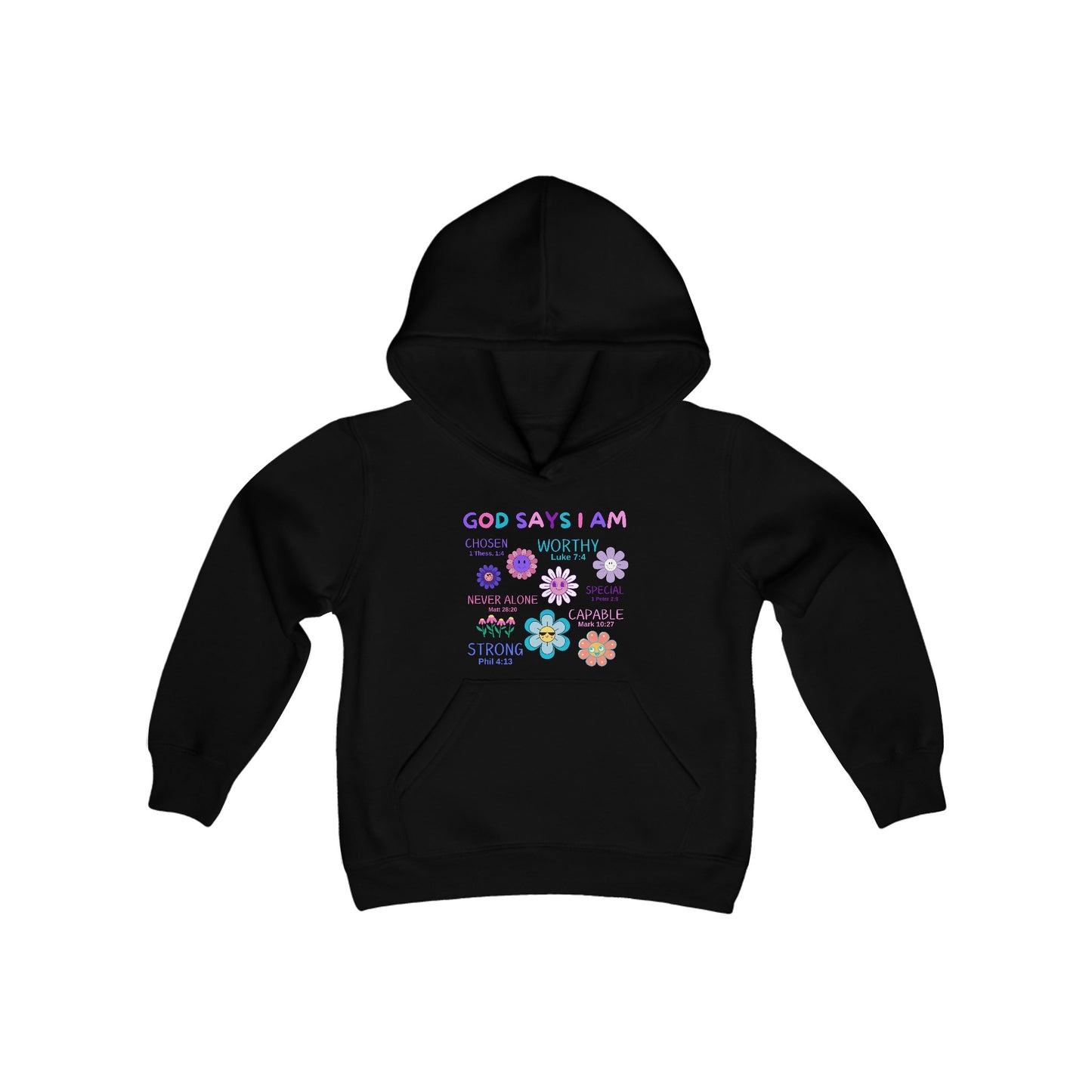 God Says I Am Girls Relaxed Hoodie (Flower Logo) - Sweet Baby Jeez Teez