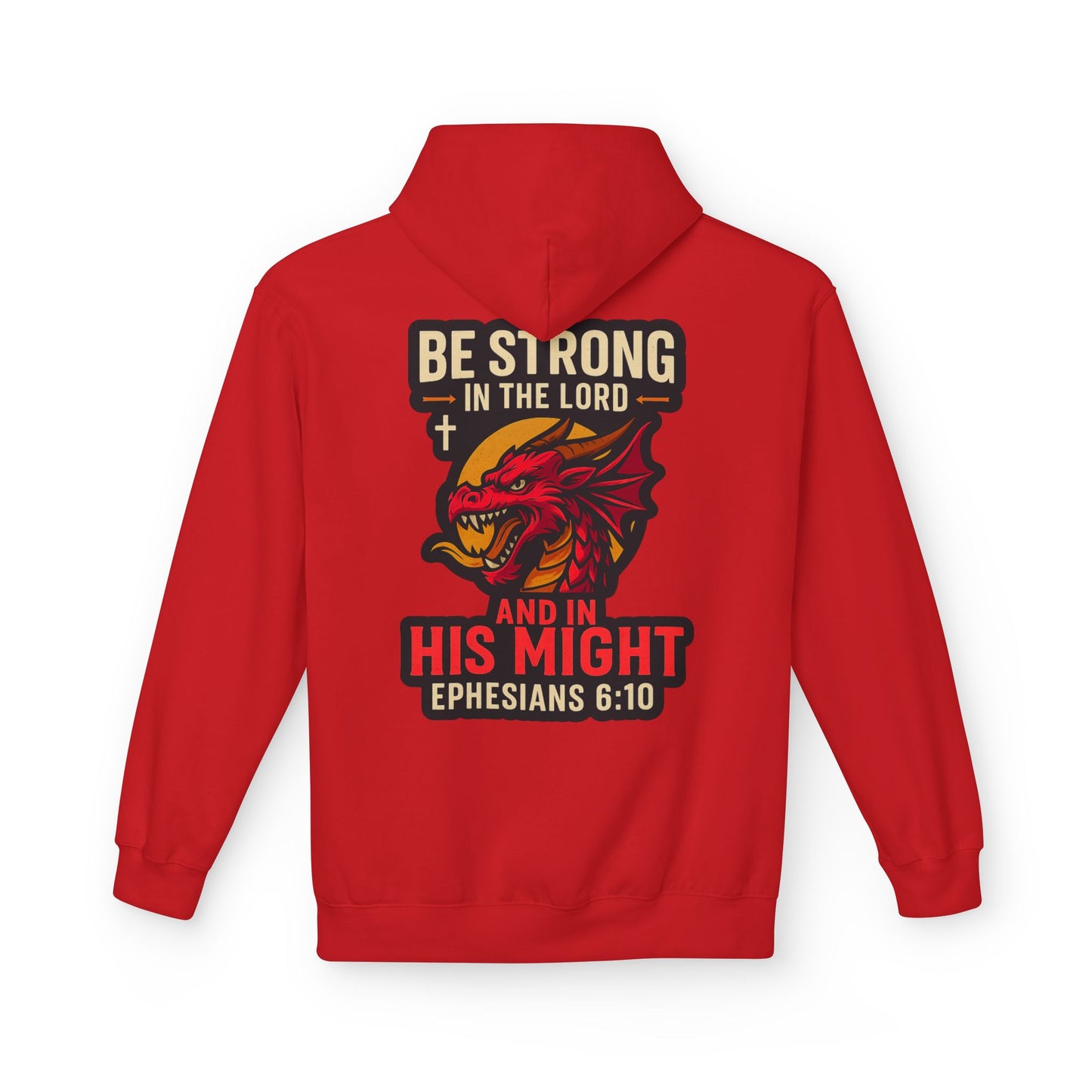 "Be Strong" Bible Verse Dragon Fleece Hoodie (Back Logo)