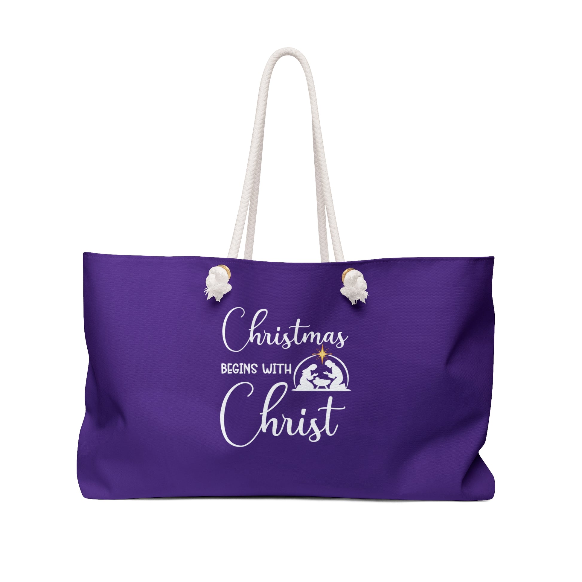 Christmas is for Christ Purple Weekender Bag (White/Gold Logo) - Sweet Baby Jeez Teez