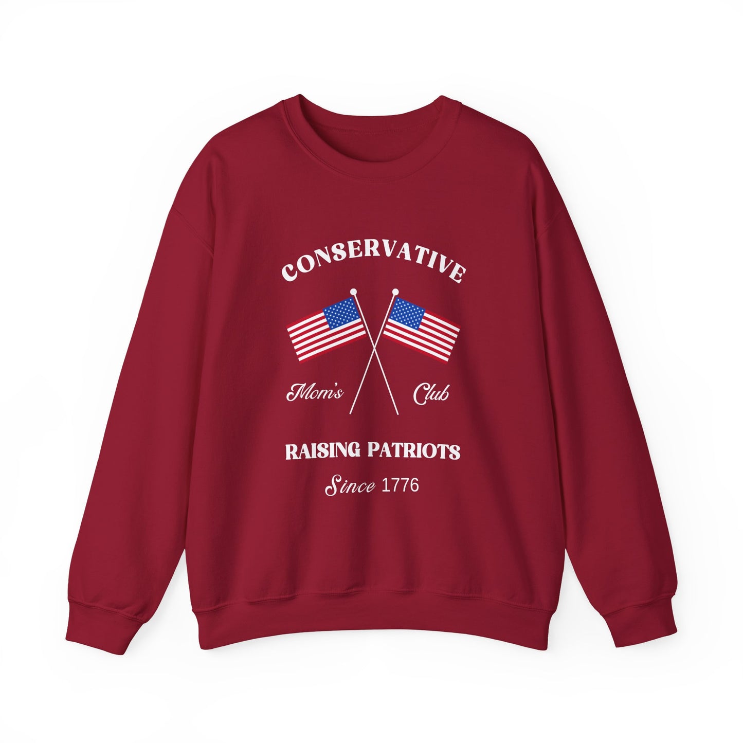Conservative Mom's Club Crewneck Sweatshirt - Raising Patriots Since 1776 (White Logo)