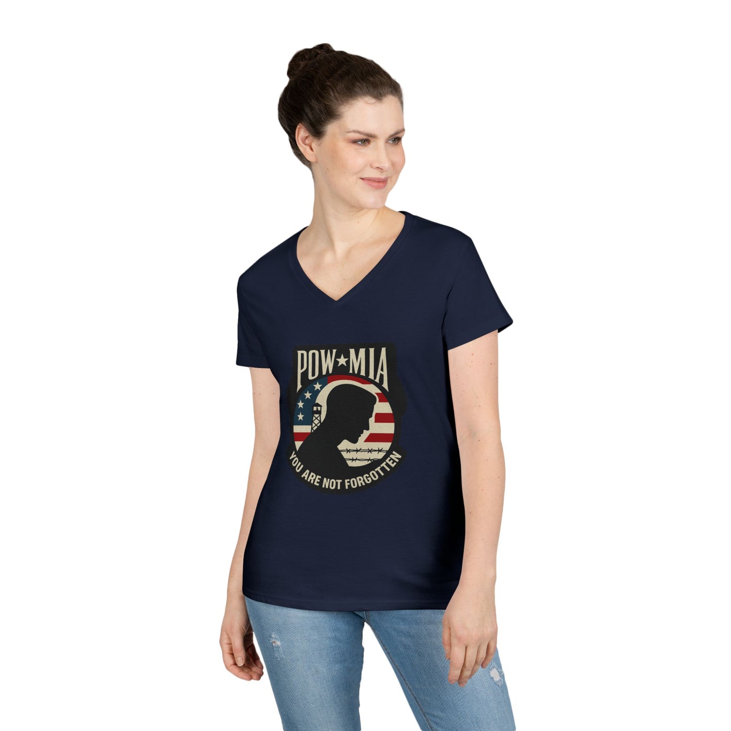 "POW MIA You are not Forgotten" Military Support Women's V-Neck T-Shirt