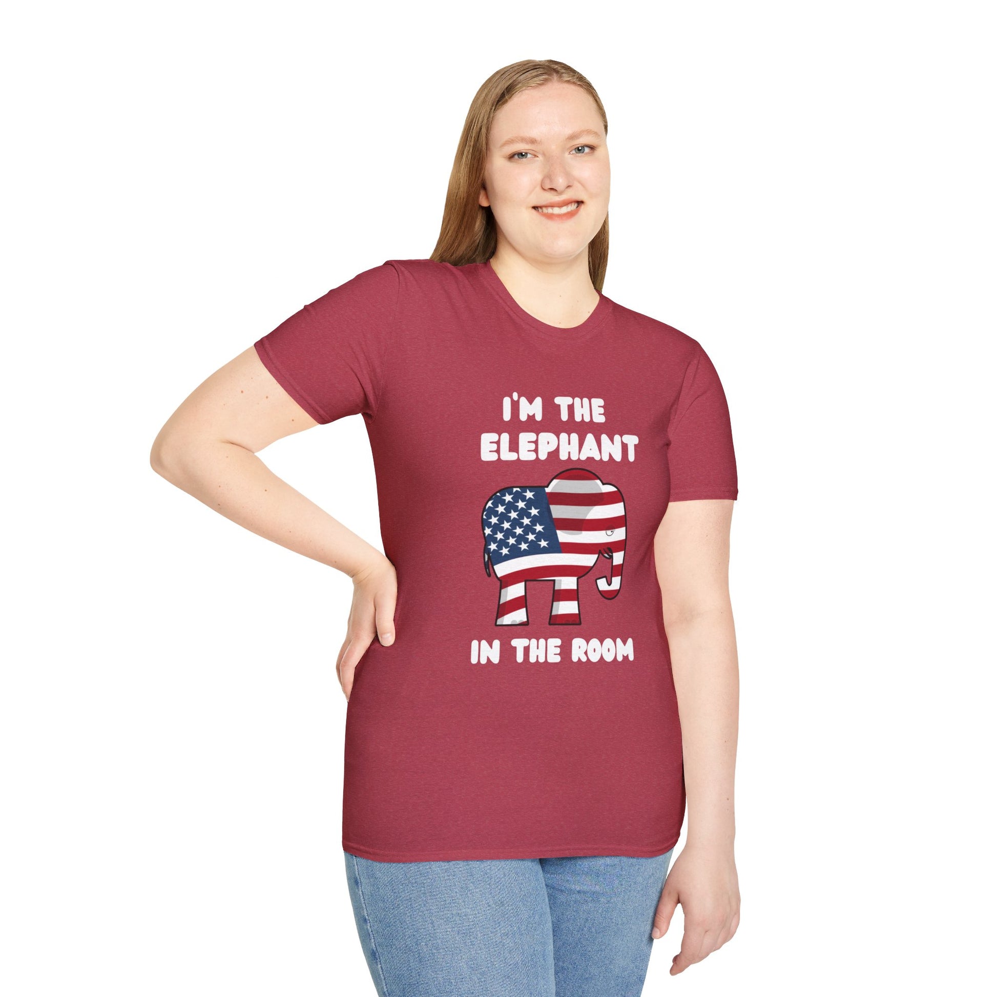 Elephant in Room Cartoon Women's Relaxed/Plus Tshirt (White Logo, Red & Gray Tshirts) - Sweet Baby Jeez Teez