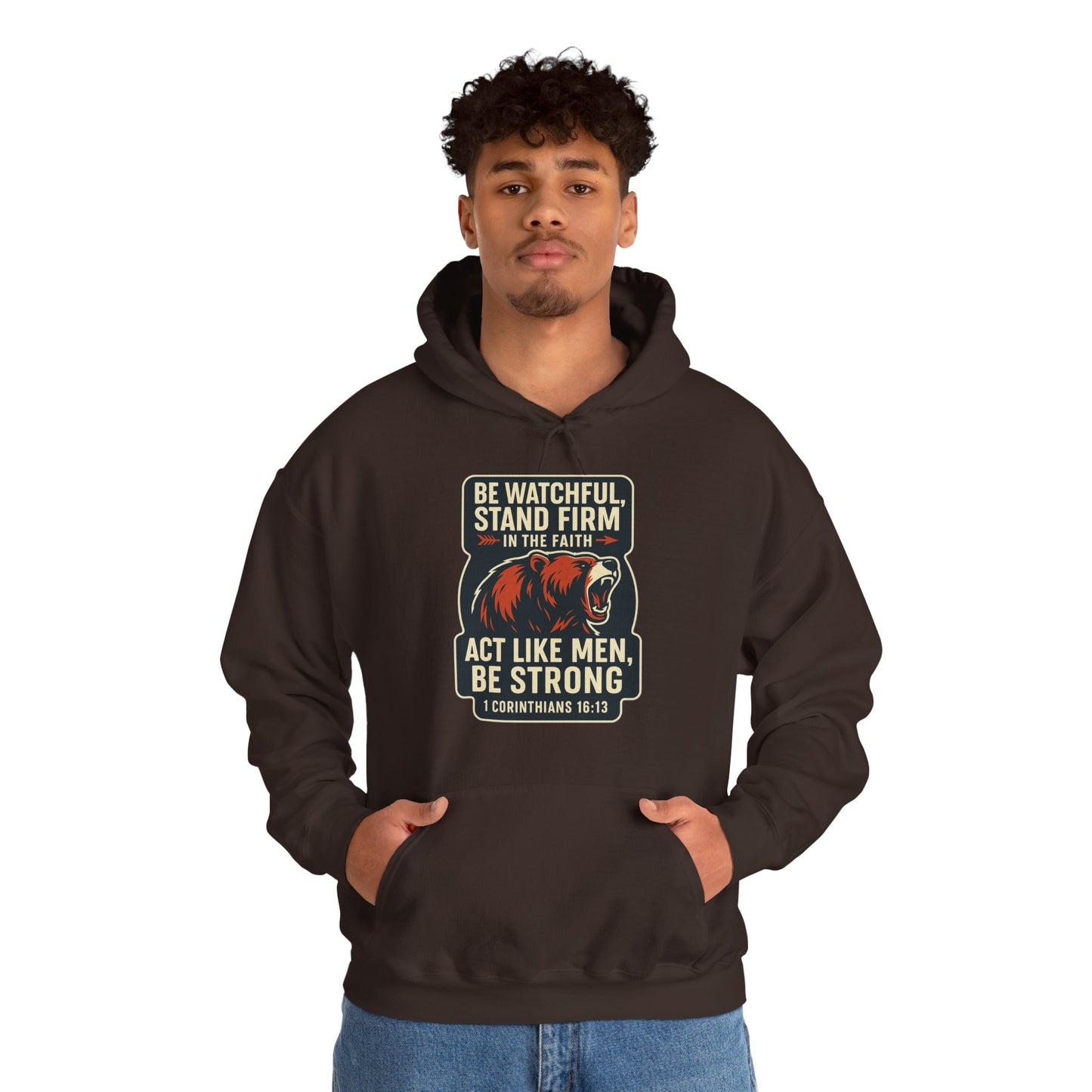 "Stand Firm in Faith" Bear Bible Verse Hoodie Sweatshirt