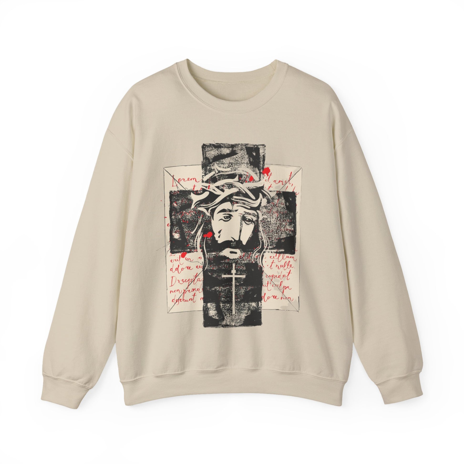 Christ on Cross with Latin Logo Men's Heavy Blend Sweatshirt - Sweet Baby Jeez Teez