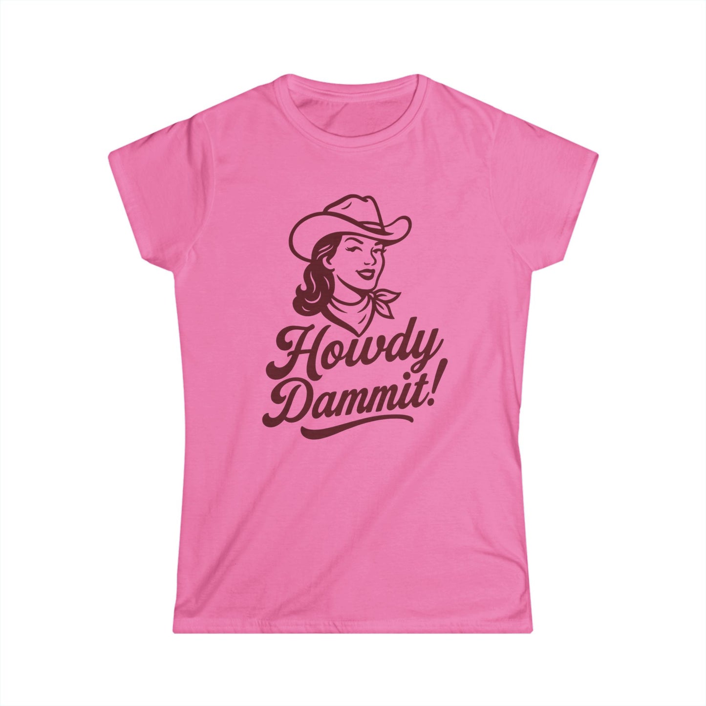 Howdy Dammit! Aggie Texas Cowgirl Women's Fitted Tshirt (Maroon Logo)