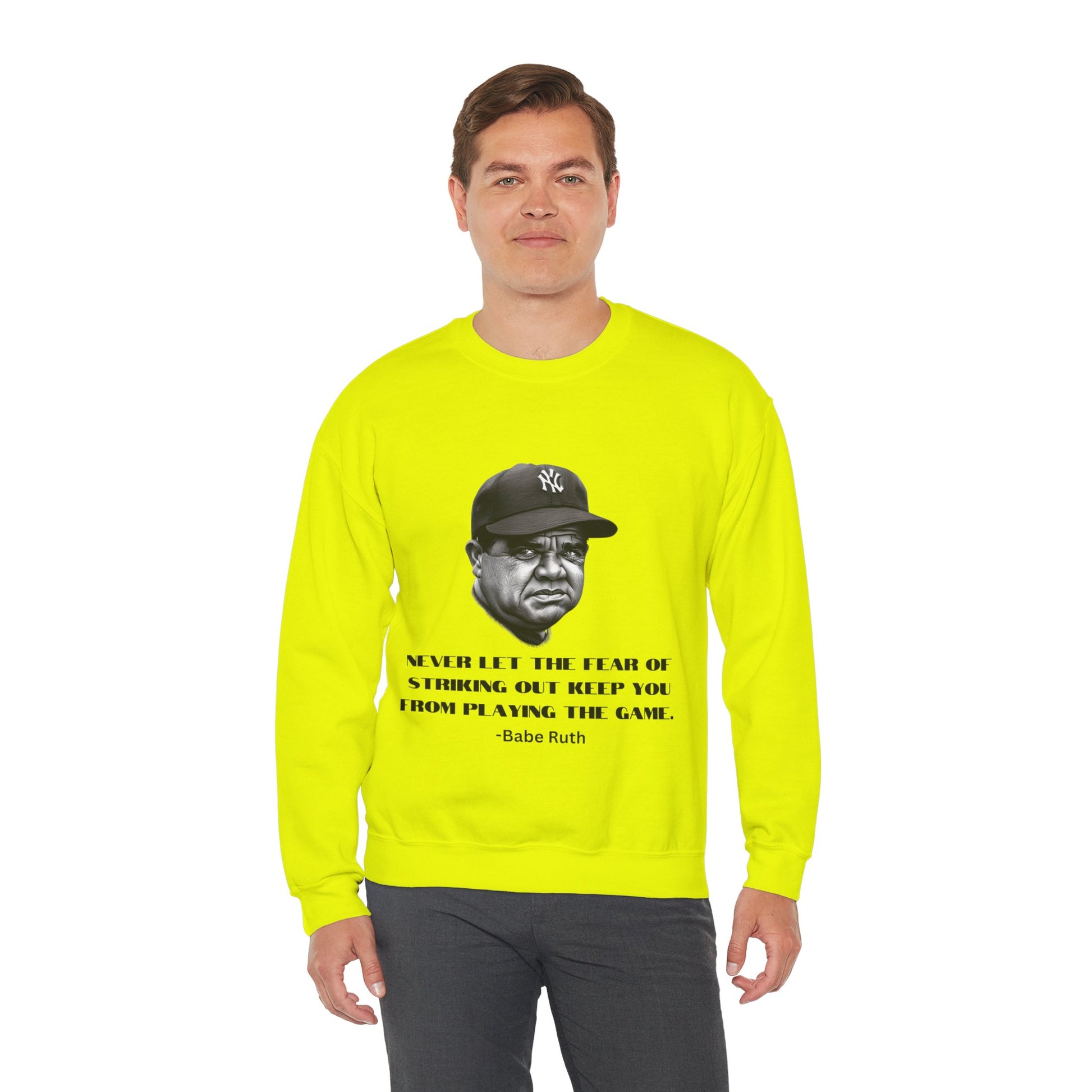 Strike Out Babe Ruth Men's Crewneck Sweatshirt (IW Grayscale Logo) - Sweet Baby Jeez Teez