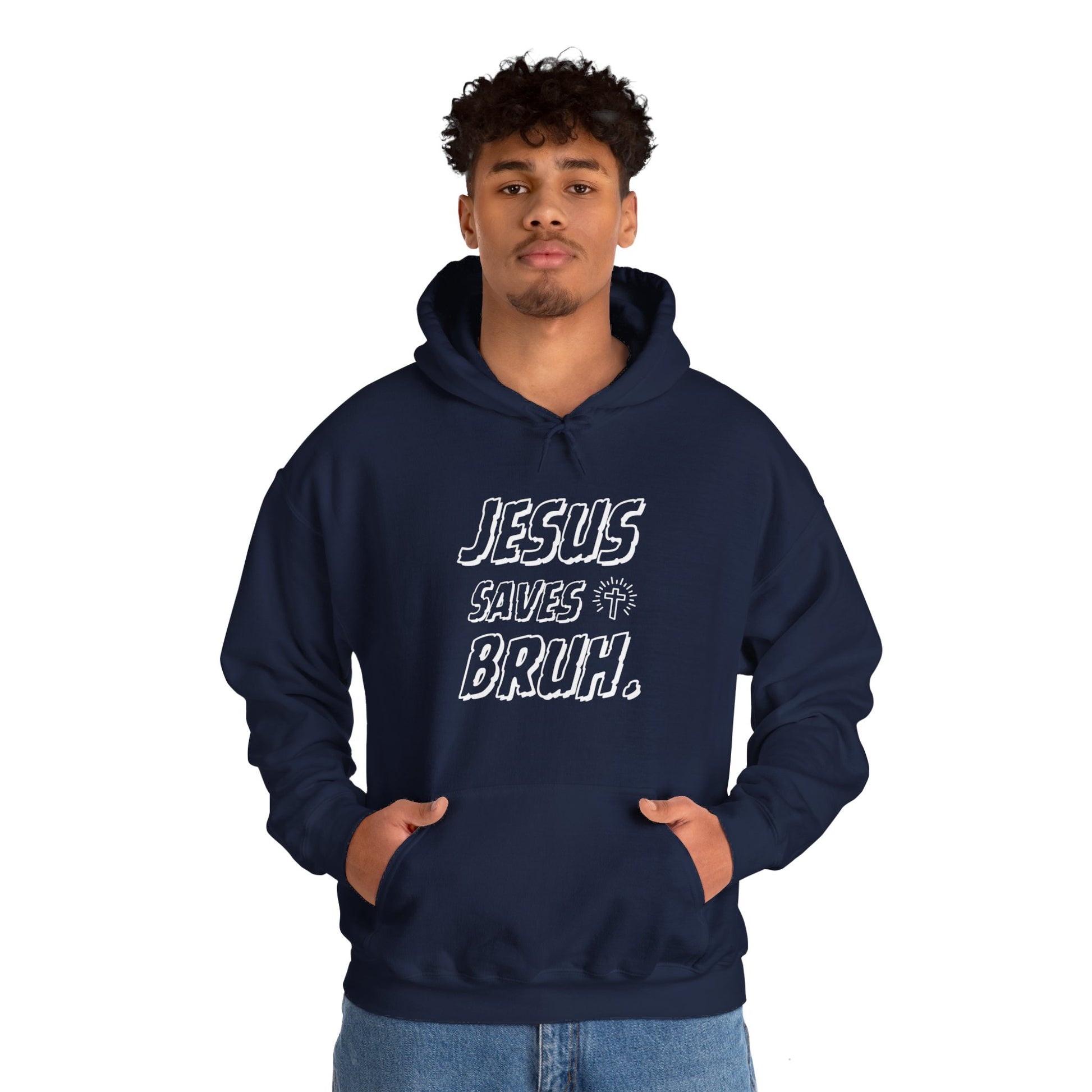 Jesus Saves Bruh Men's Hoodie (White Logo) - Sweet Baby Jeez Teez