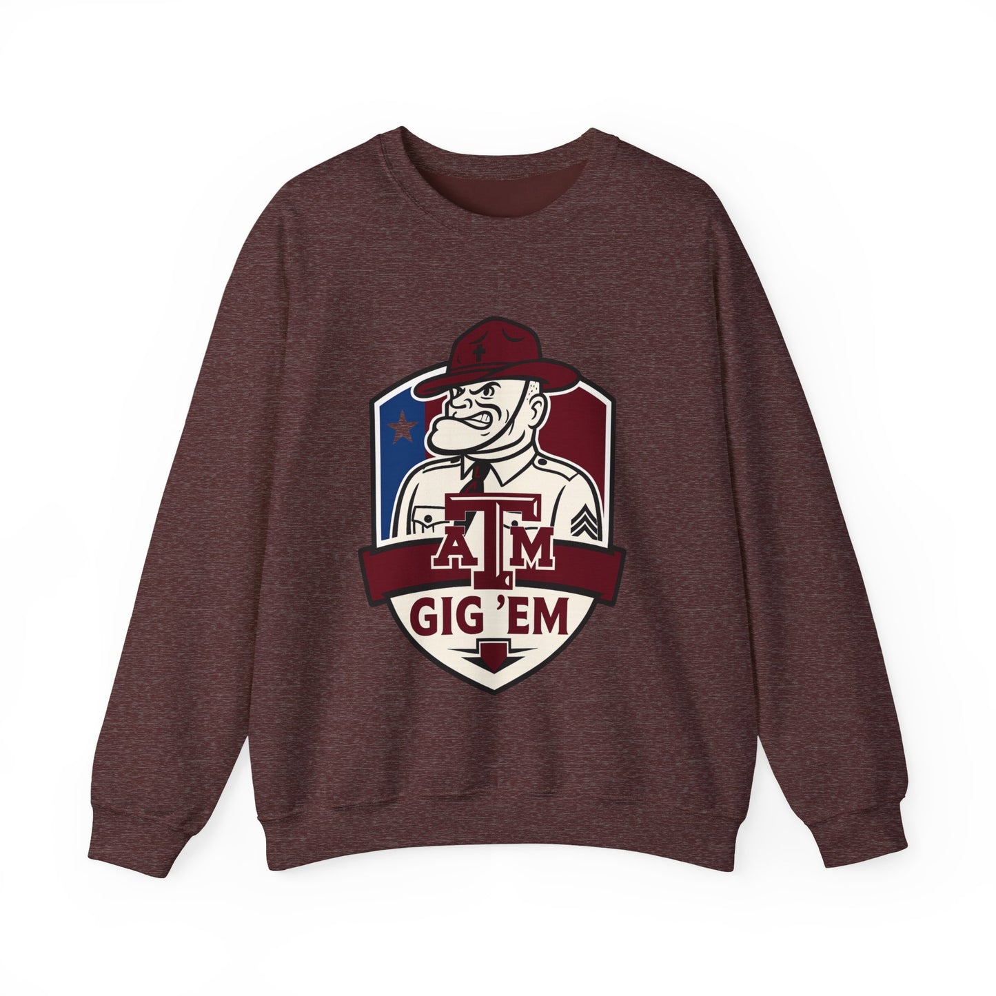 Gig 'Em Aggies Old Sarge Crest Texas A&M Soft Cozy Sweatshirt (Texas Flag Logo 2)