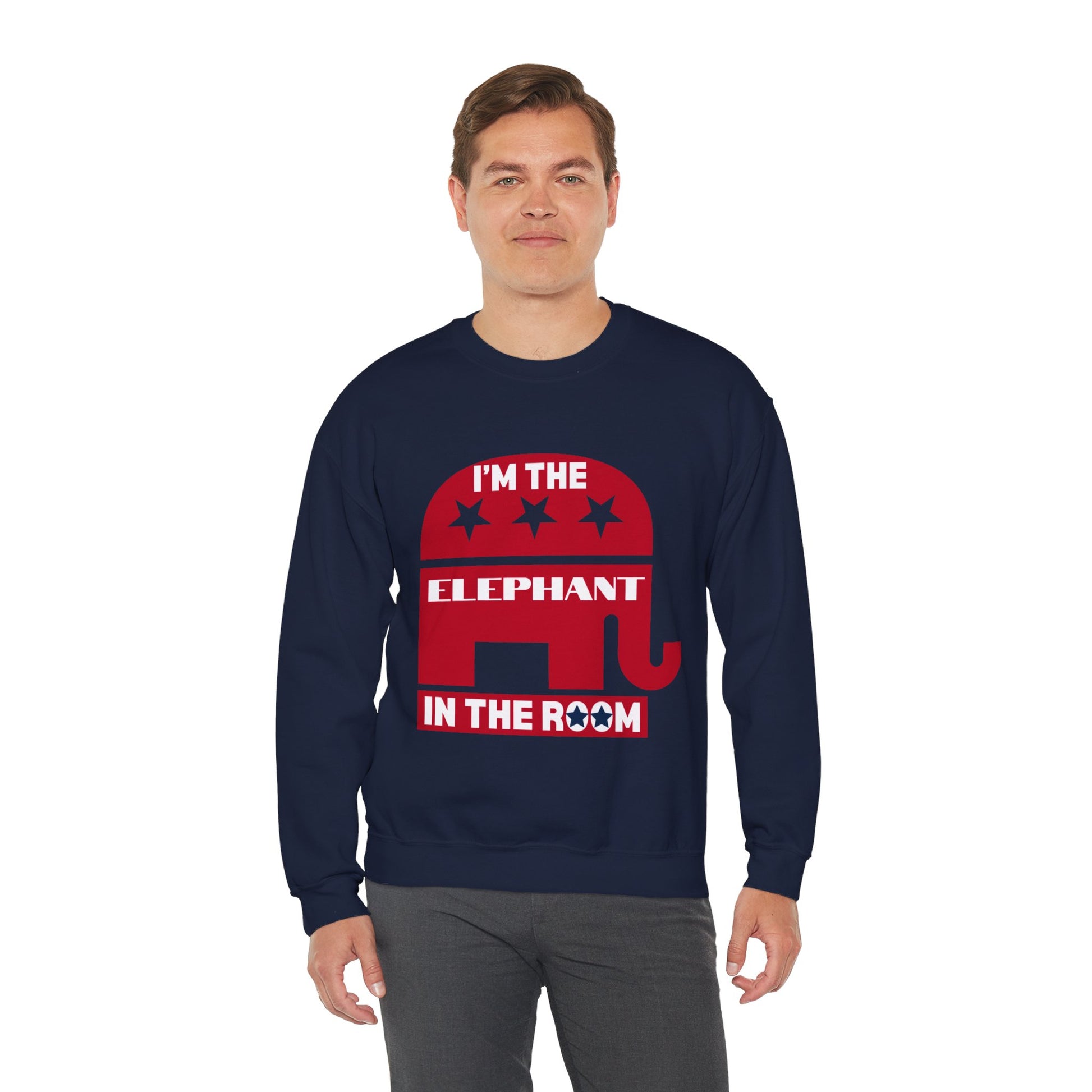 Elephant in the Room Men's Sweatshirt (Navy Blue) - Sweet Baby Jeez Teez